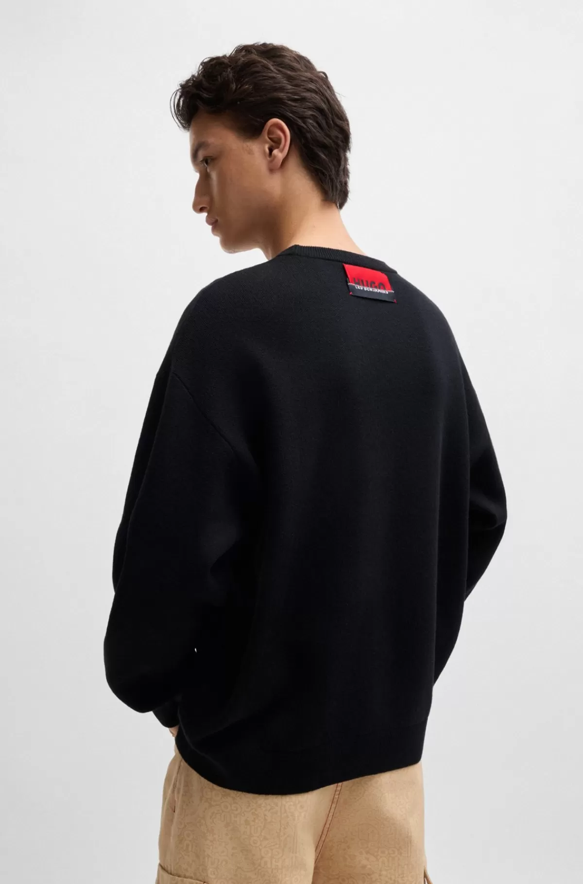 HUGO BOSS HUGO X Les Benjamins Sweater I Oversize Fit Med Svanemønster I Jacquard Sort Cheap