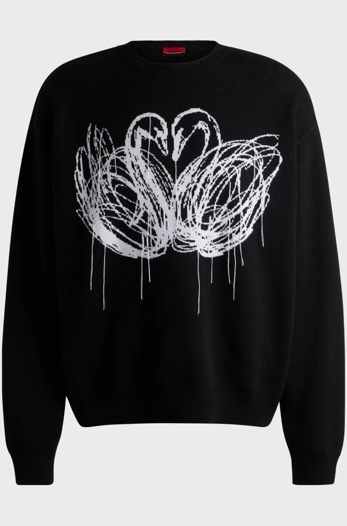 HUGO BOSS HUGO X Les Benjamins Sweater I Oversize Fit Med Svanemønster I Jacquard Sort Cheap
