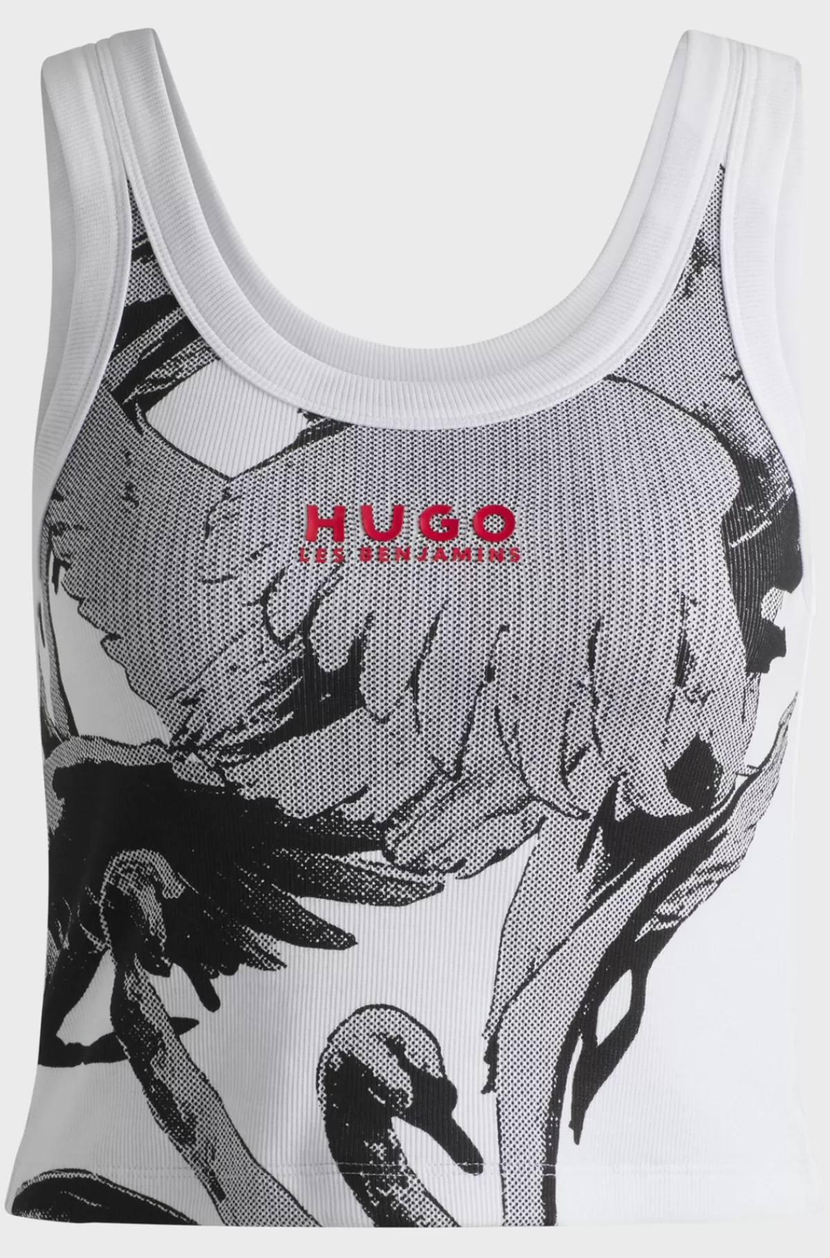 HUGO BOSS HUGO X Les Benjamins Top I Bomuld Med Stræk Og Svaneprint Hvid mønstret Discount