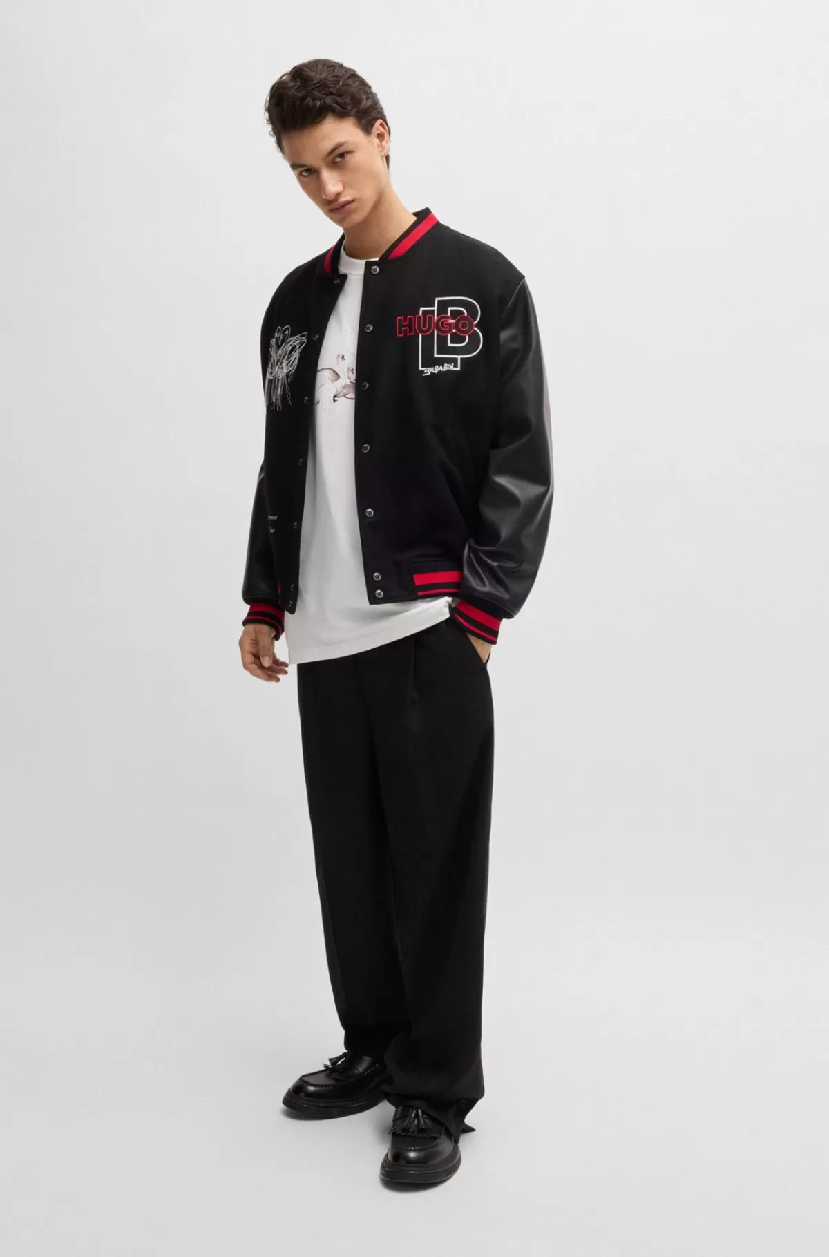 HUGO BOSS HUGO X Les Benjamins T-shirt Med Oversize Fit Og Svanegrafik Hvid Fashion