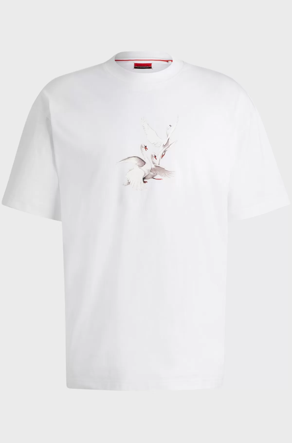 HUGO BOSS HUGO X Les Benjamins T-shirt Med Oversize Fit Og Svanegrafik Hvid Fashion