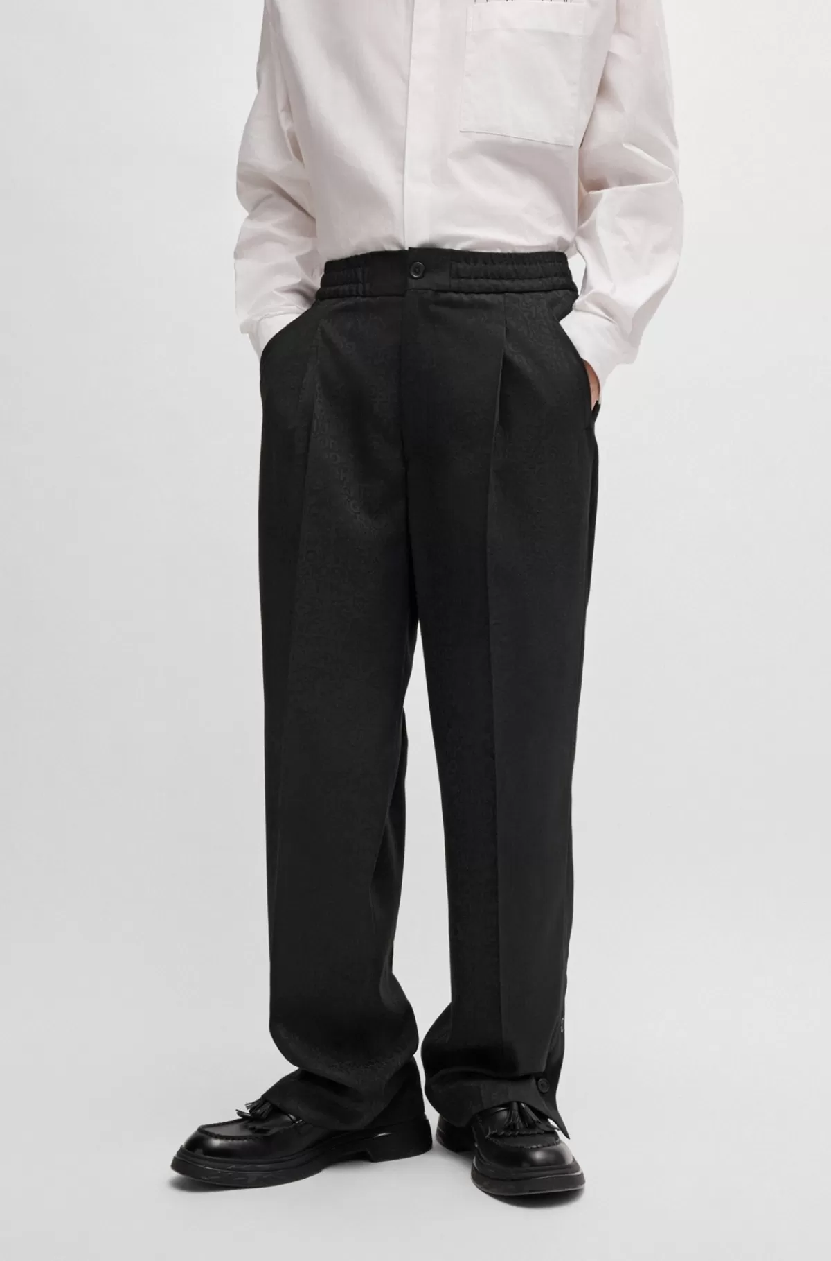 HUGO BOSS HUGO X Les Benjamins-bukser Med Modern Fit I Mønstret Jacquard Sort Cheap