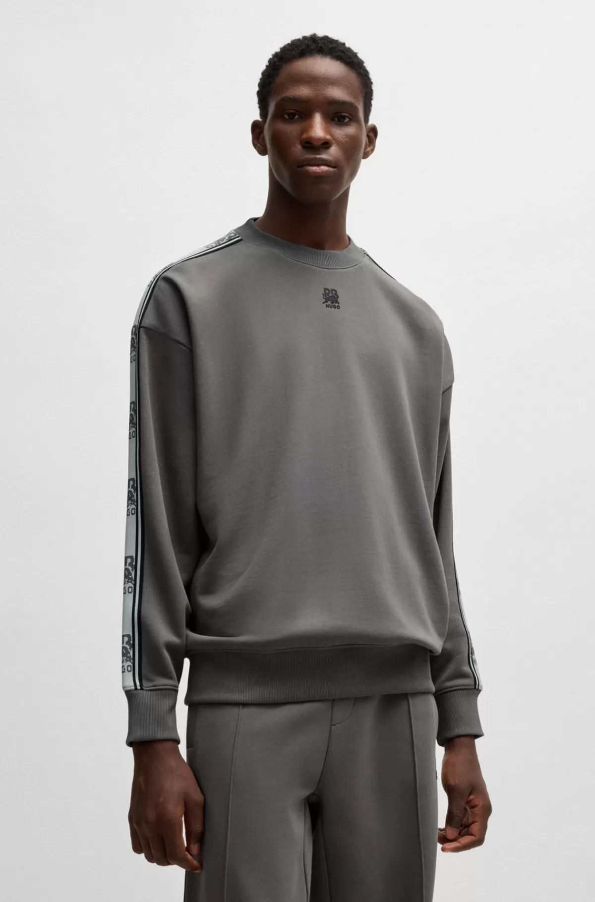 HUGO BOSS HUGO X RB Sweatshirt I Bomuldsfrotté Med Logobånd Grå Fashion