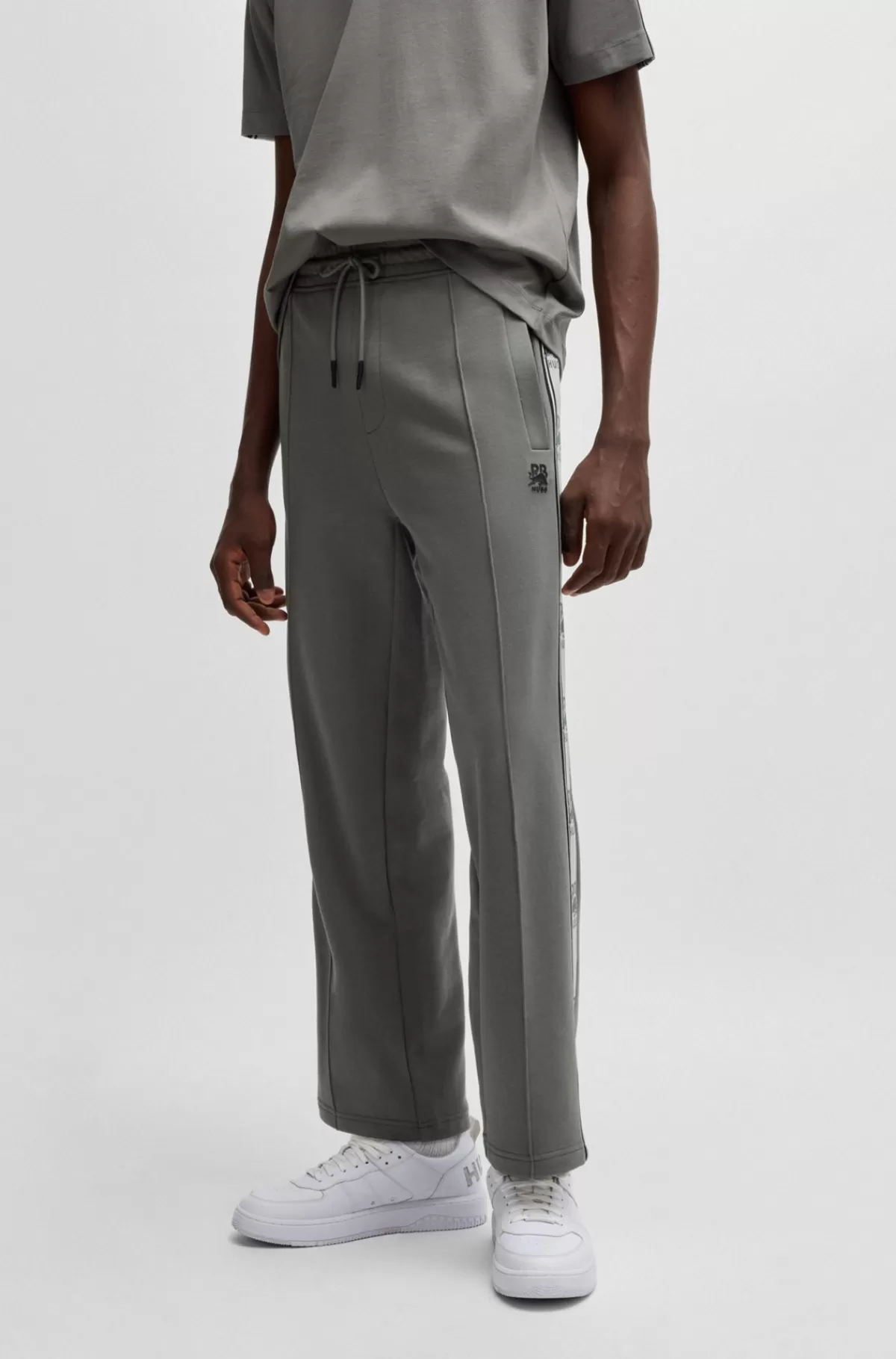 HUGO BOSS HUGO X RB Tracksuit-bukser I Bomuldsfrotté Med Logobånd Grå Best