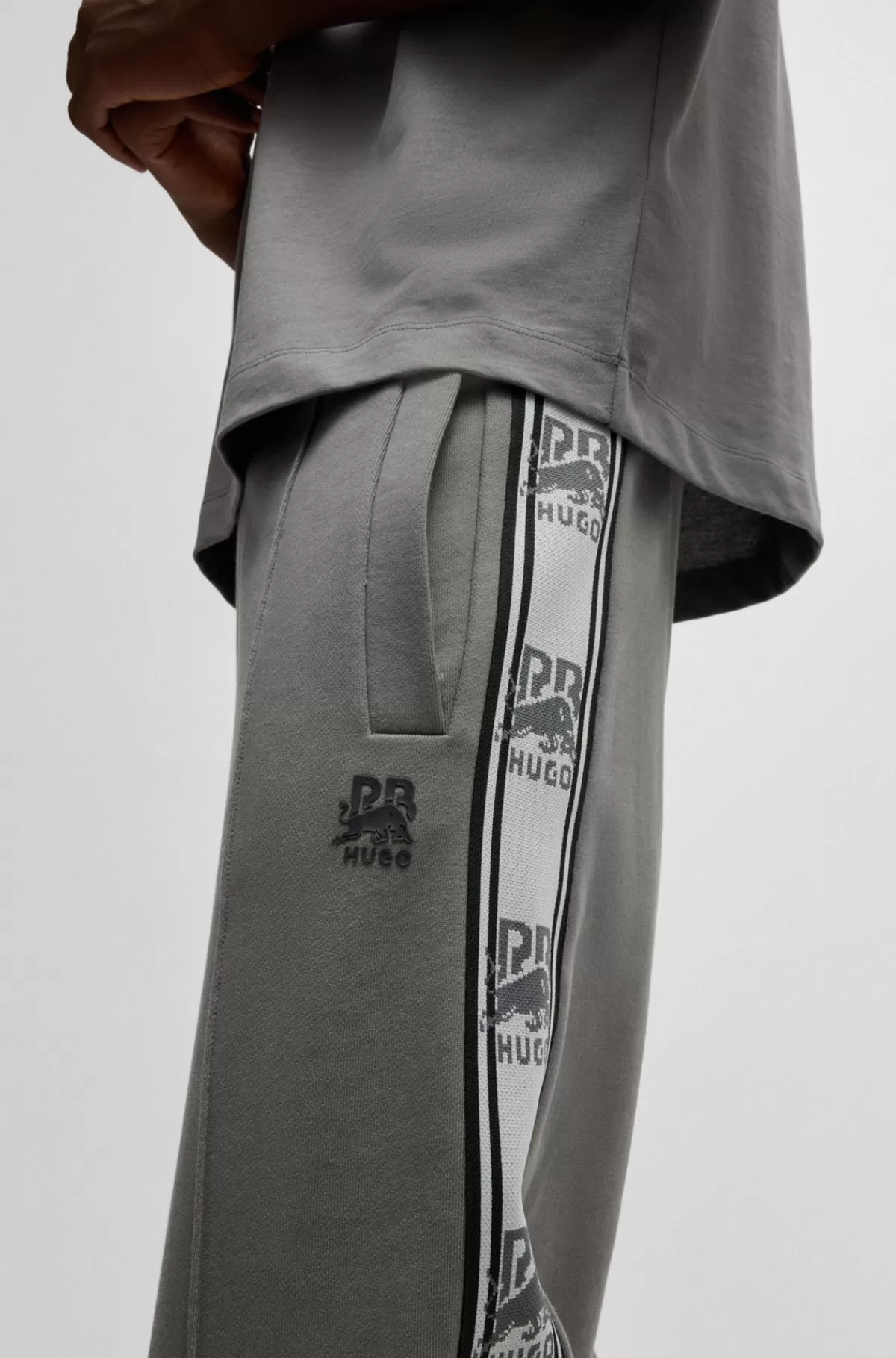 HUGO BOSS HUGO X RB Tracksuit-bukser I Bomuldsfrotté Med Logobånd Grå Best