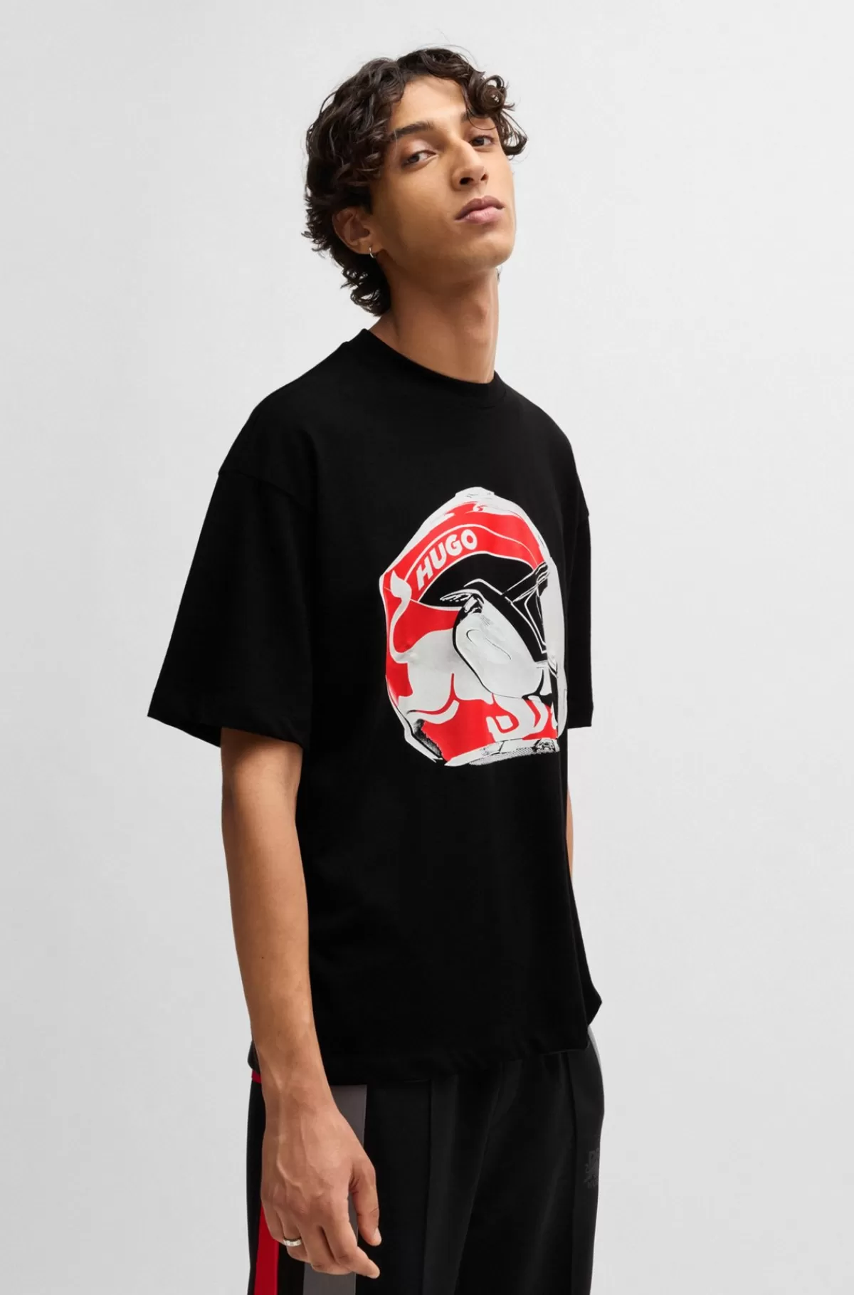 HUGO BOSS HUGO X RB T-shirt Af Bomuld Med Oversize Fit Og Racerprint Sort Outlet