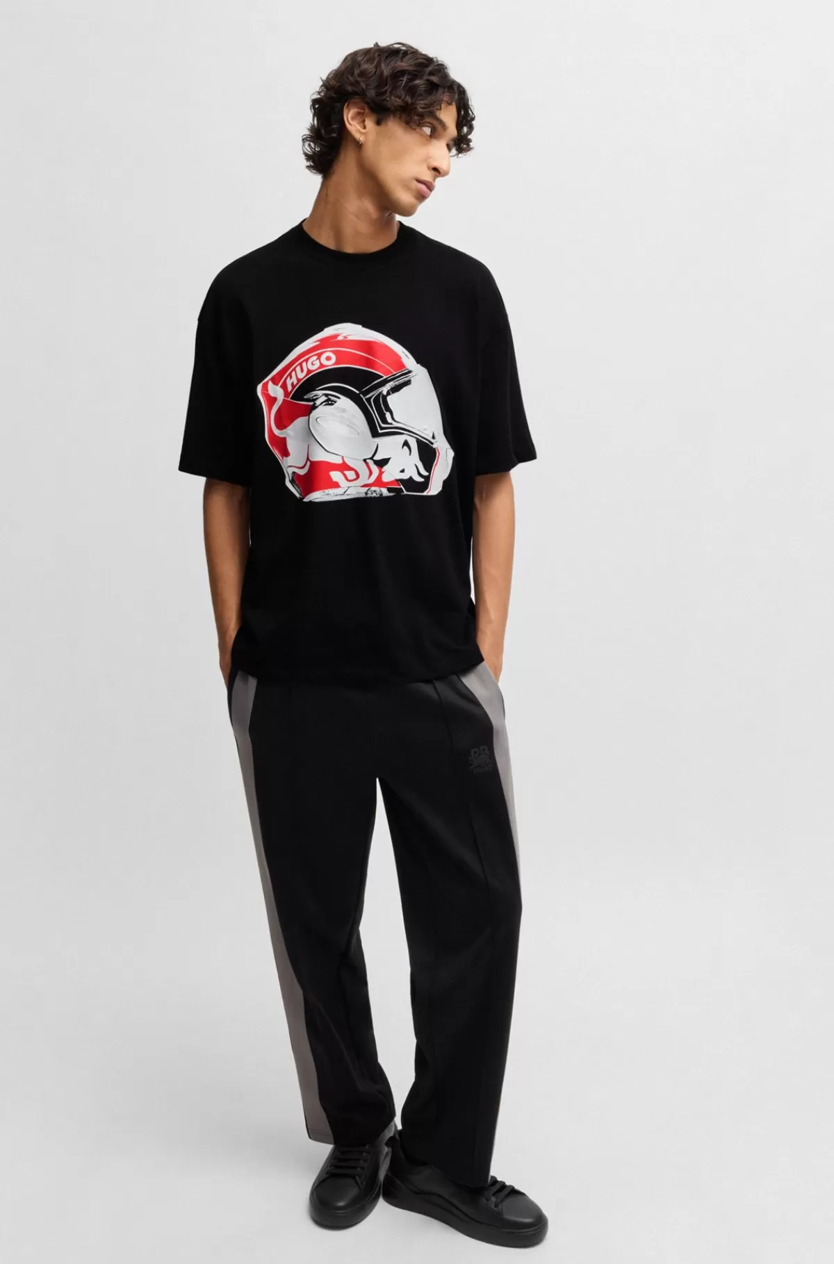 HUGO BOSS HUGO X RB T-shirt Af Bomuld Med Oversize Fit Og Racerprint Sort Outlet