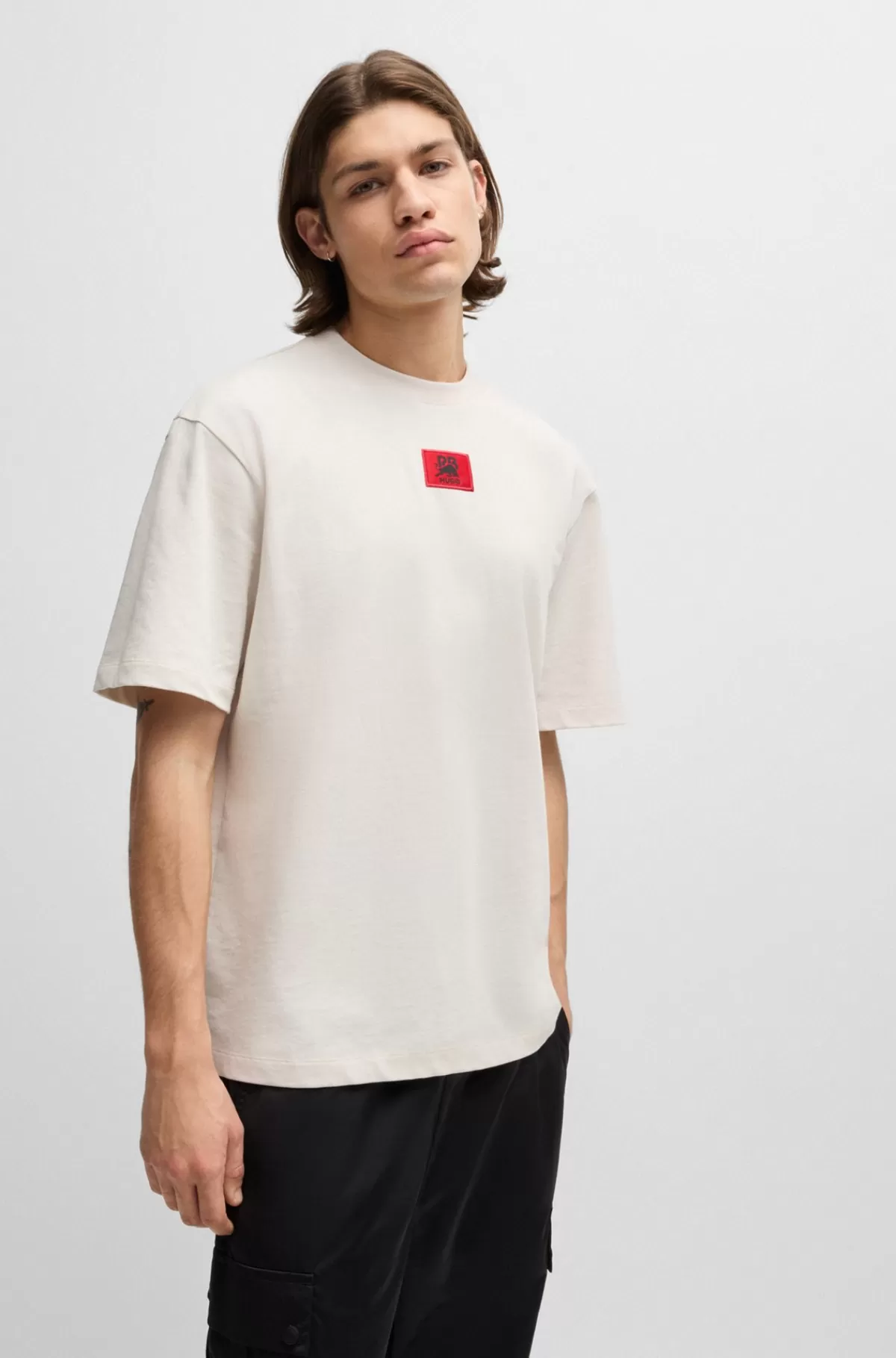 HUGO BOSS HUGO X RB T-shirt Med Relaxed Fit Og Signaturgrafik Med Tyr Naturlig Best Sale