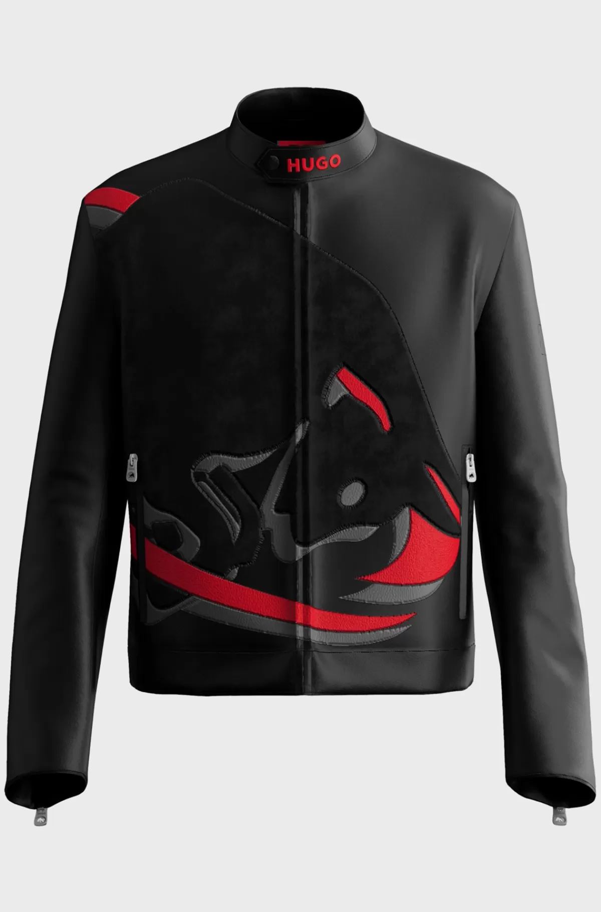 HUGO BOSS HUGO X RB-læderjakke Med Slim Fit Og Signaturgrafik Med Tyr Sort Best