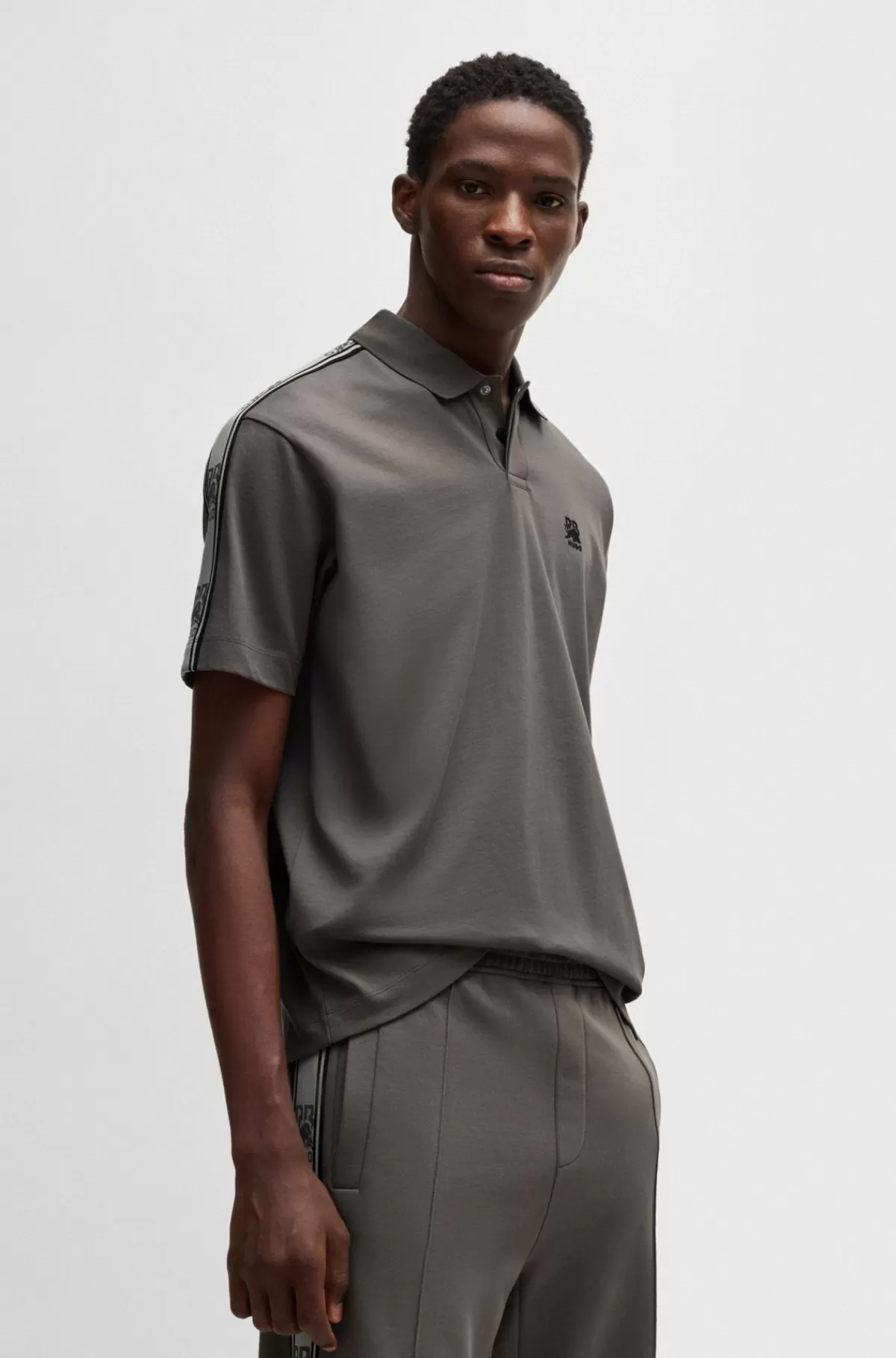 HUGO BOSS HUGO X RB-poloshirt I Bomuld Med Påsyet Bånd Med Branding Mørkegrå Flash Sale