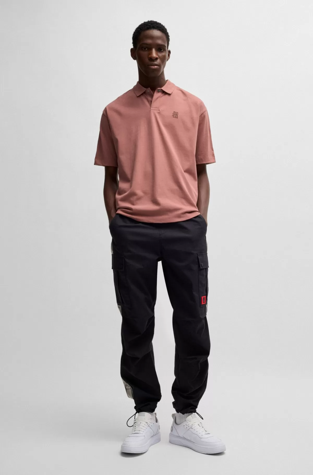 HUGO BOSS HUGO X RB-poloshirt I Bomuld Med Påsyet Bånd Med Branding Lys pink Outlet