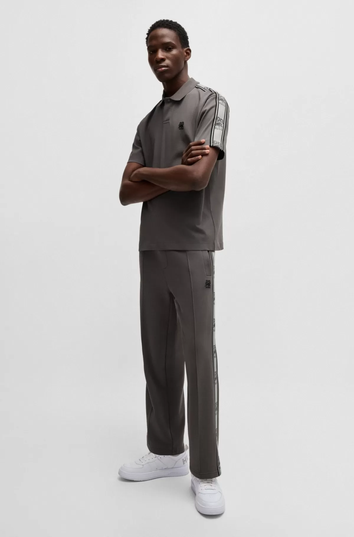 HUGO BOSS HUGO X RB-poloshirt I Bomuld Med Påsyet Bånd Med Branding Mørkegrå Flash Sale