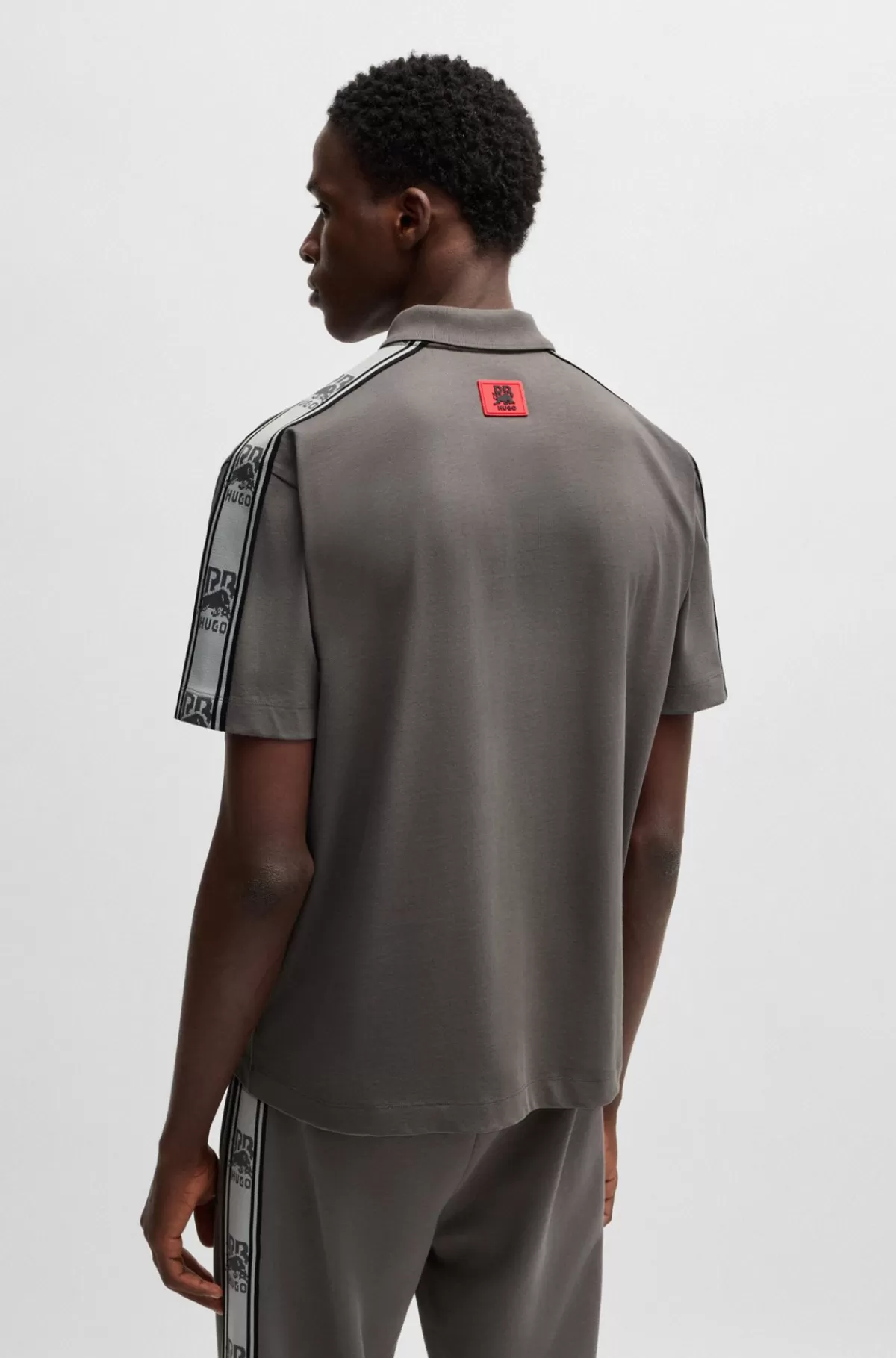 HUGO BOSS HUGO X RB-poloshirt I Bomuld Med Påsyet Bånd Med Branding Mørkegrå Flash Sale
