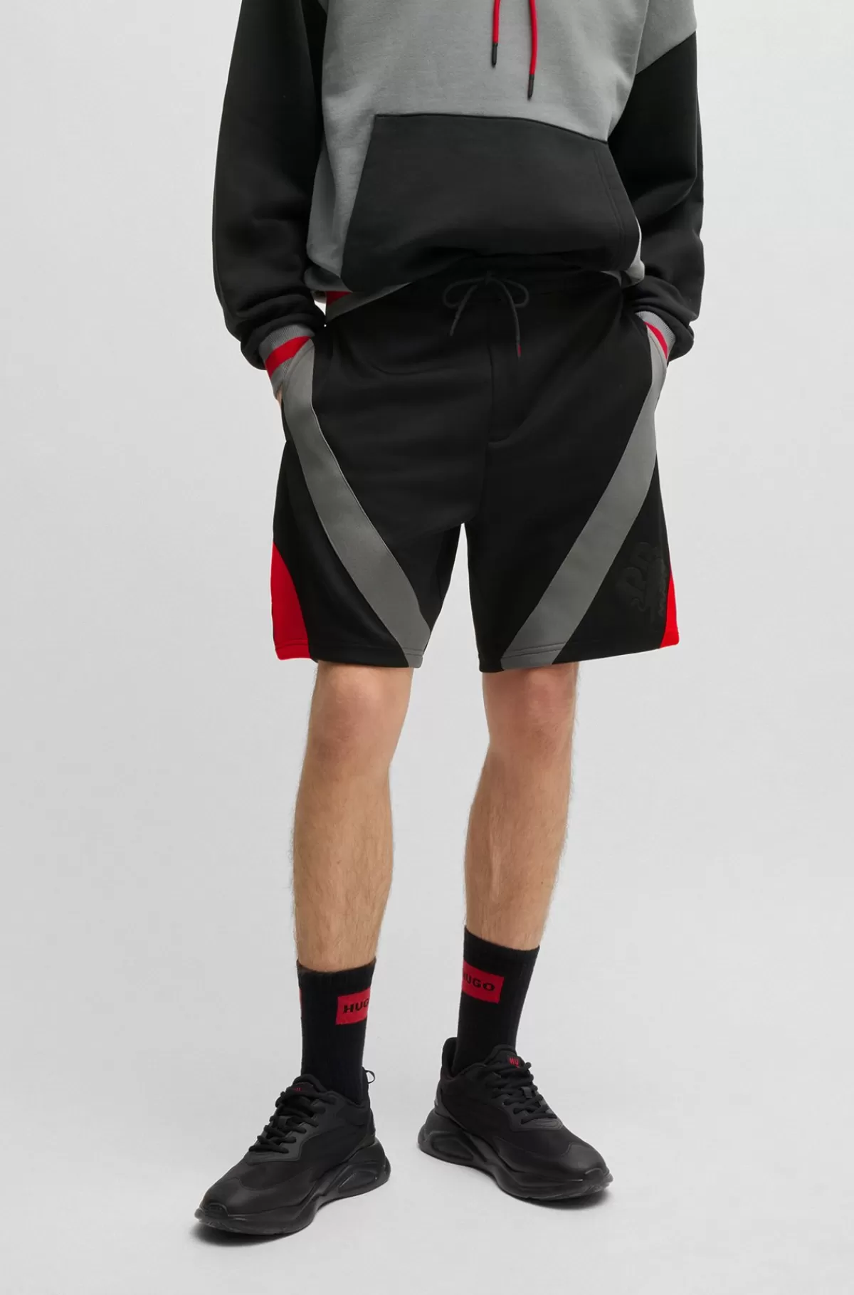 HUGO BOSS HUGO X RB-shorts Med Oversize Fit Og Signaturgrafik Med Tyr Sort Flash Sale