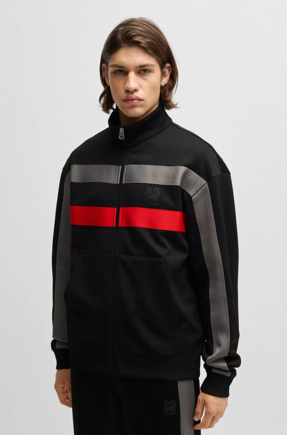HUGO BOSS HUGO X RB-sweatshirt Med Lynlås Og Signaturgrafik Med Tyr Sort Discount