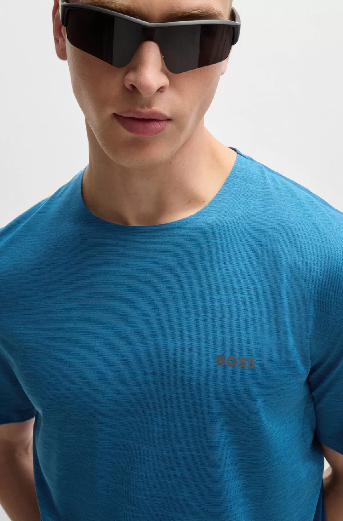 HUGO BOSS Hurtigtørrende T-shirt I Jersey Med Stræk Og Dekorativ Reflekterende Grafik Blå Outlet
