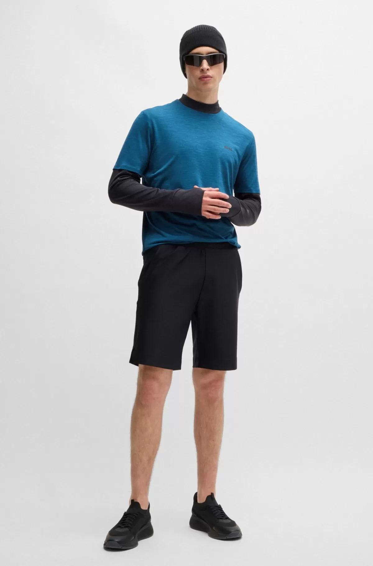 HUGO BOSS Hurtigtørrende T-shirt I Jersey Med Stræk Og Dekorativ Reflekterende Grafik Blå Outlet