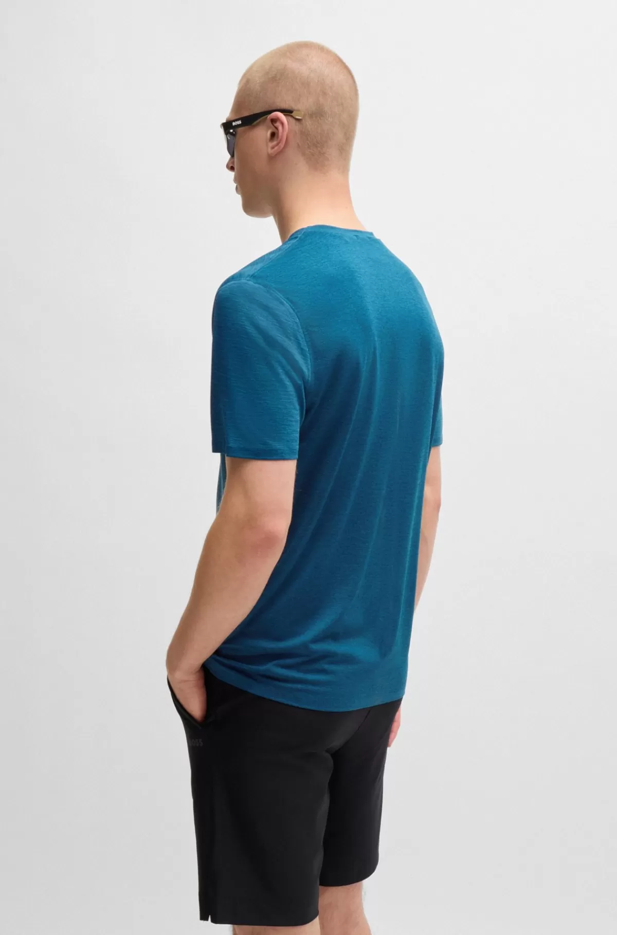 HUGO BOSS Hurtigtørrende T-shirt I Jersey Med Stræk Og Dekorativ Reflekterende Grafik Blå Outlet