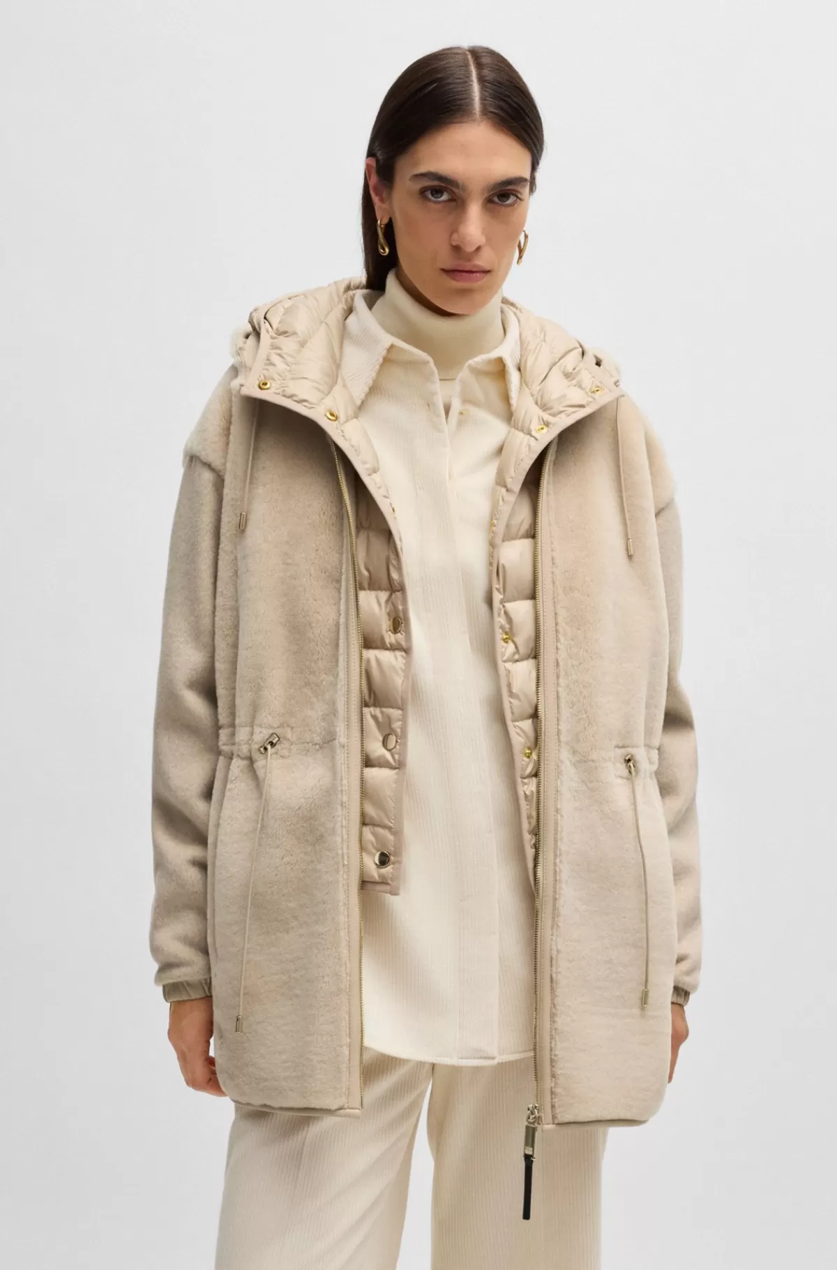 HUGO BOSS Hybrid Parkajakke Med Fåreskind Og Vest Med Dunfyld Lysebrun Discount