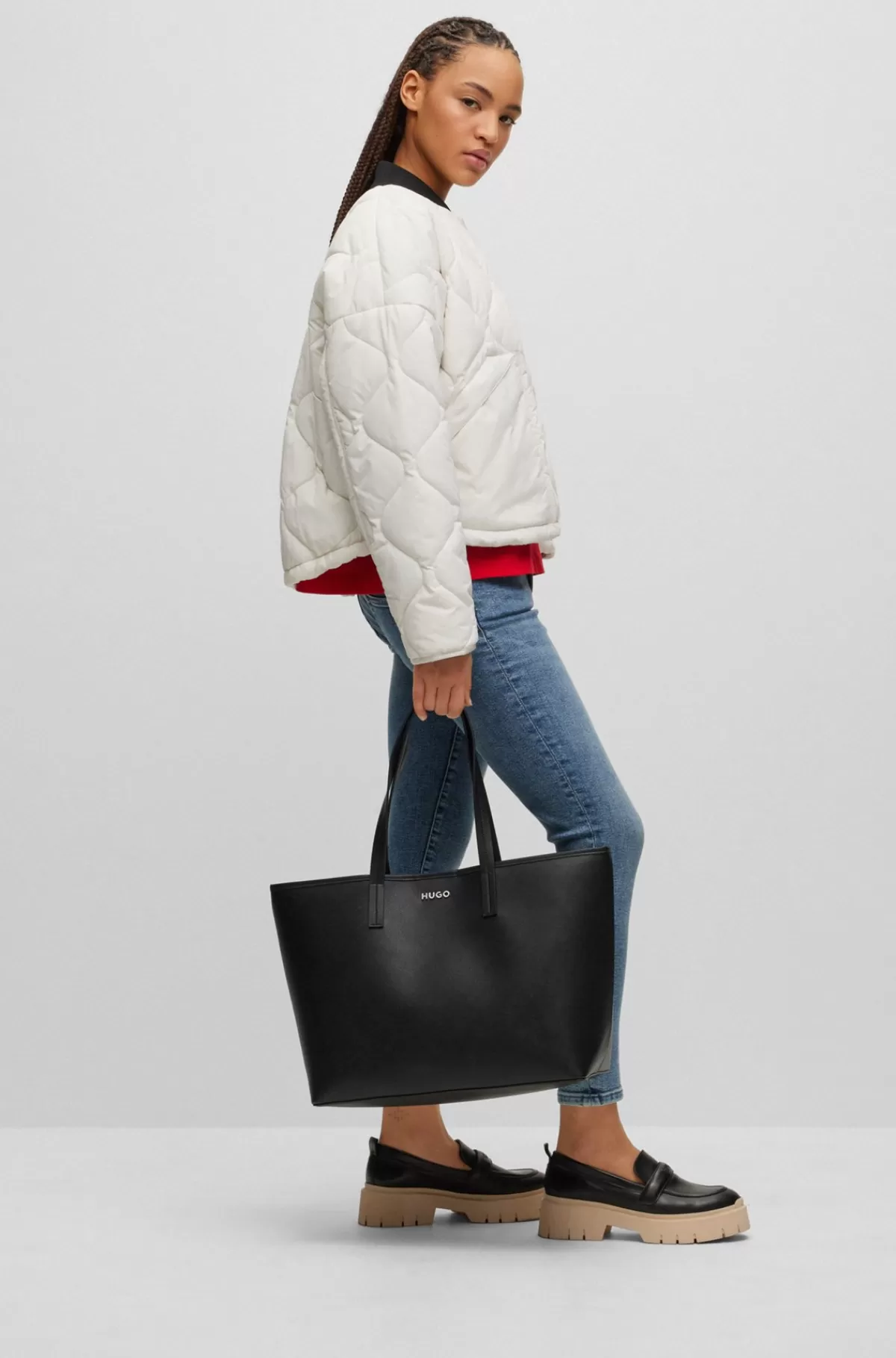 HUGO BOSS Indkøbstaske I Imiteret Læder Med Aftagelig Inderlomme Sort Outlet