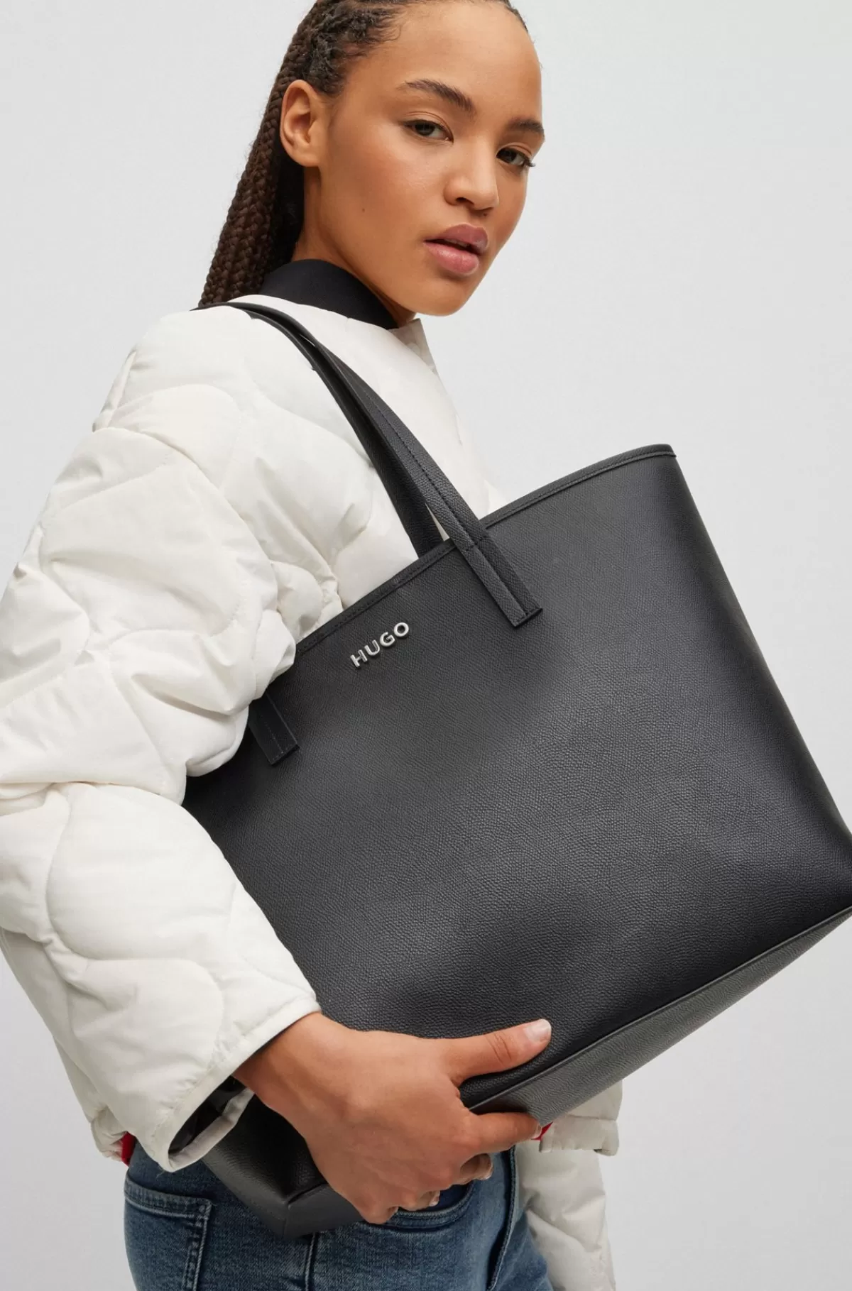 HUGO BOSS Indkøbstaske I Imiteret Læder Med Aftagelig Inderlomme Sort Outlet