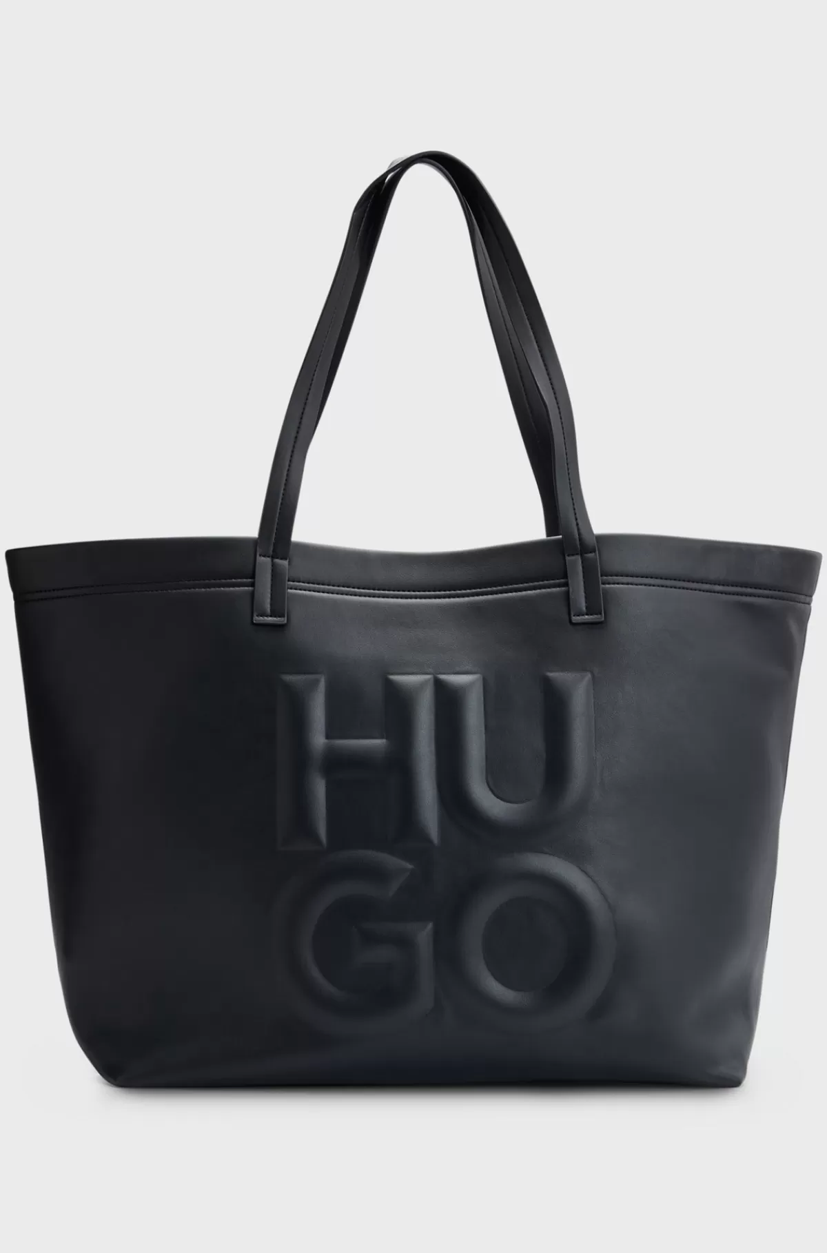 HUGO BOSS Indkøbstaske I Imiteret Læder Med Præget, Stablet Logo Sort Store