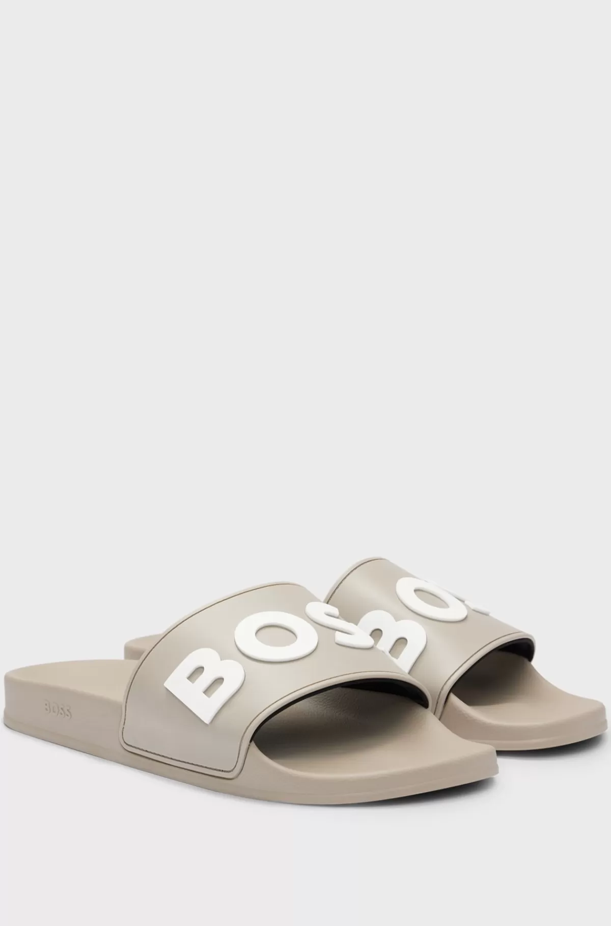 HUGO BOSS Italiensk Fremstillede Badesandaler Med Hævet Logo Lysegrå Sale