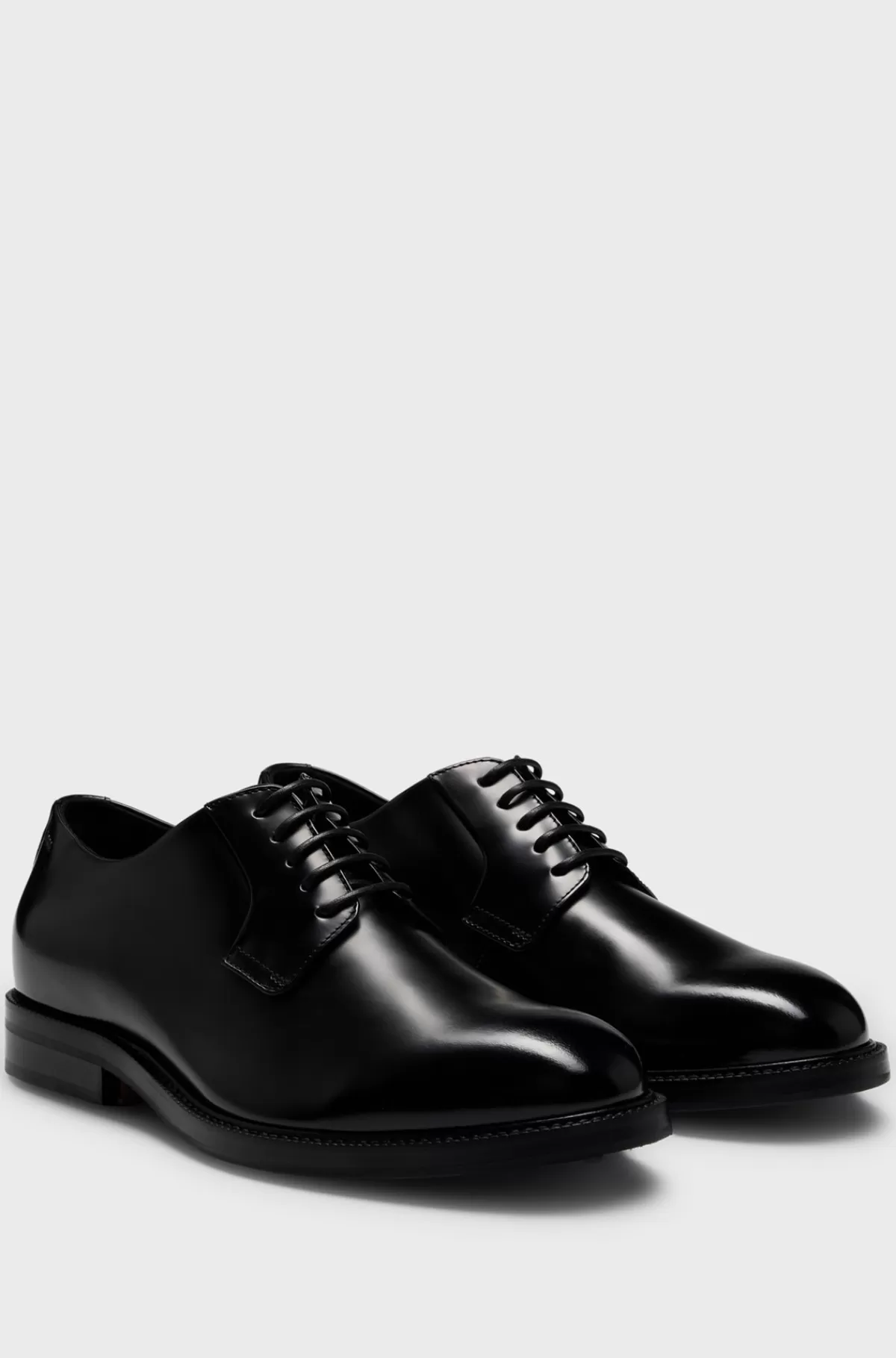 HUGO BOSS Italiensk Fremstillede Derby-sko I Læder Med Logo Sort Discount