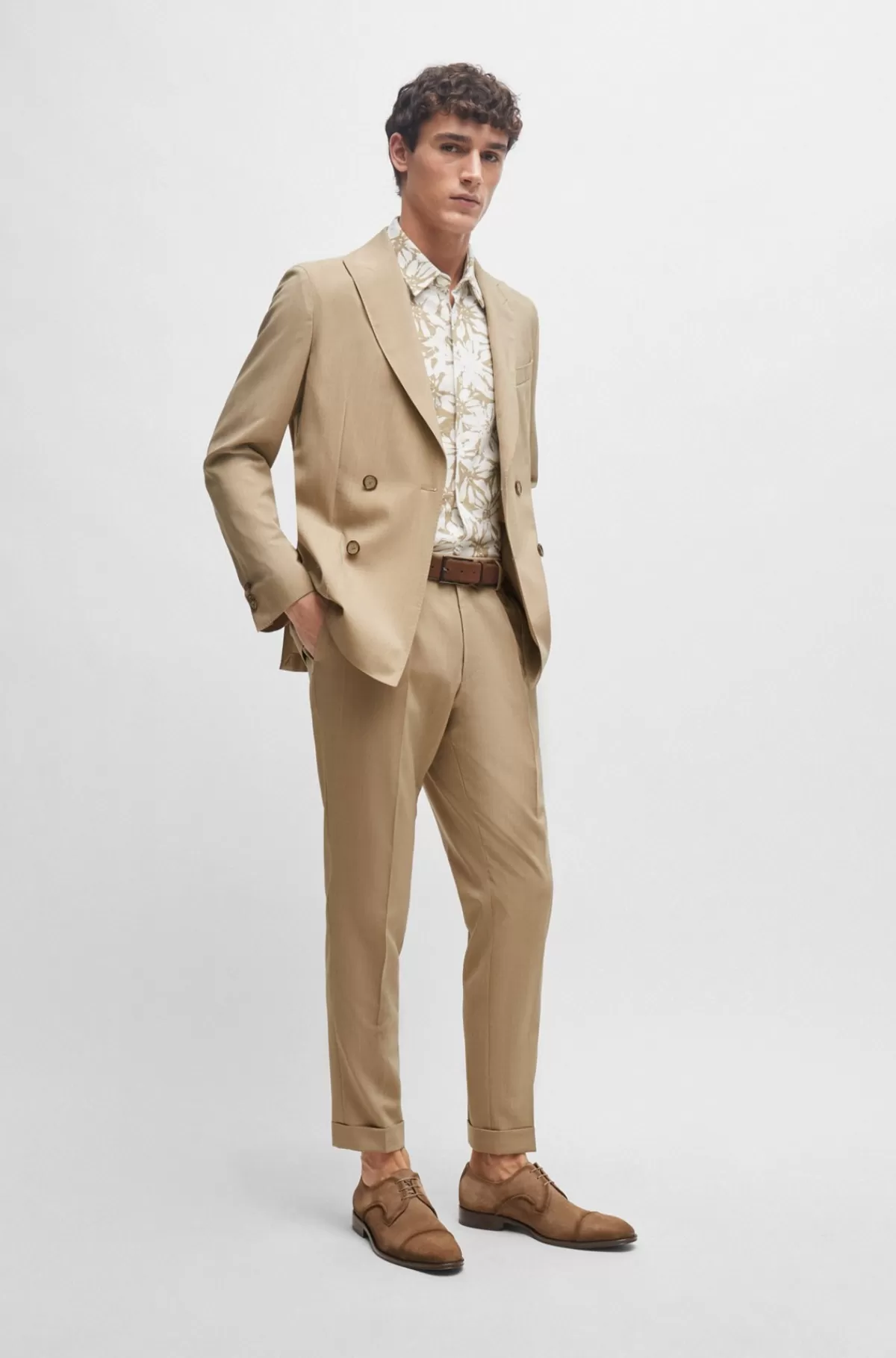 HUGO BOSS Italiensk Fremstillede Derbysko I Ruskind Med Cap Toe Beige Cheap