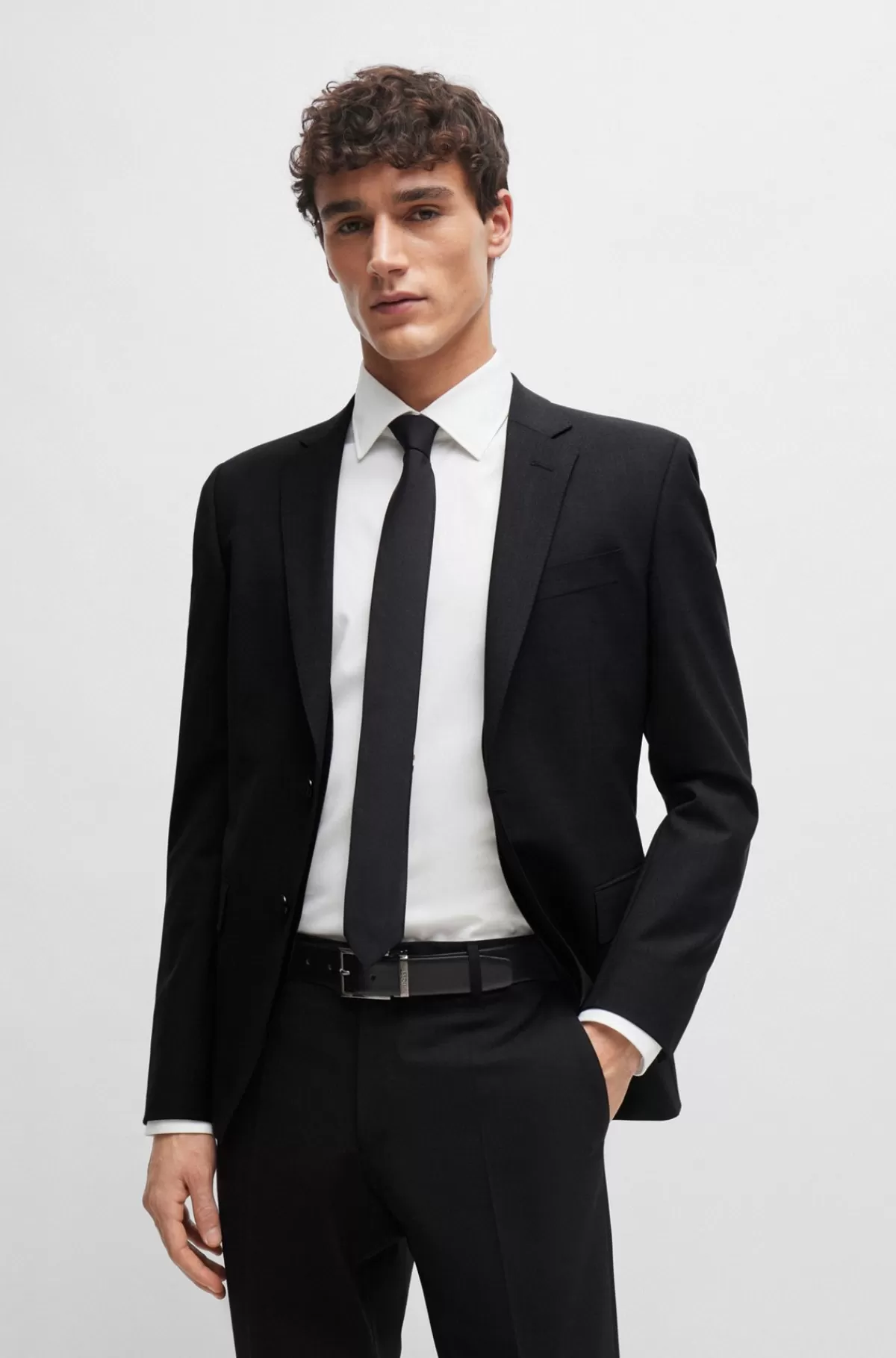 HUGO BOSS Italiensk Fremstillet Slips I Ren Silkejacquard Sort Shop