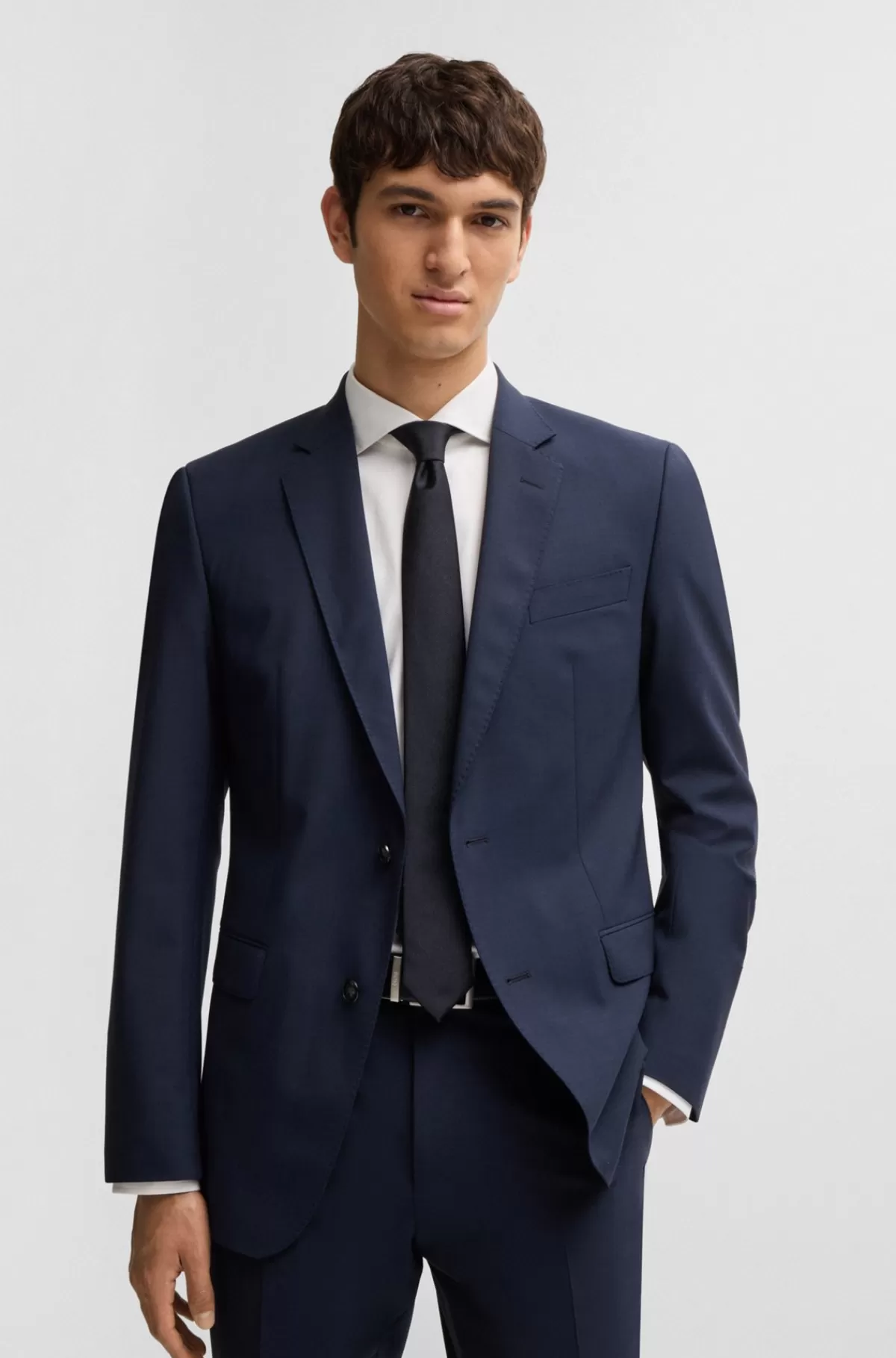 HUGO BOSS Italiensk Fremstillet Slips I Ren Silkejacquard Mørkeblå Shop