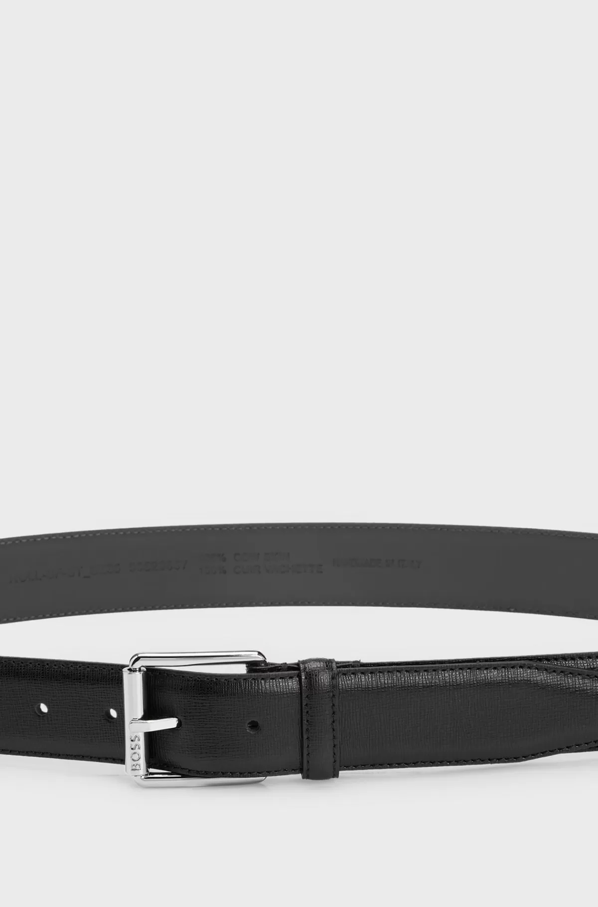 HUGO BOSS Italiensk Læderbælte Med Brandet Spænde I Sølvfarvet Metal Sort Best Sale