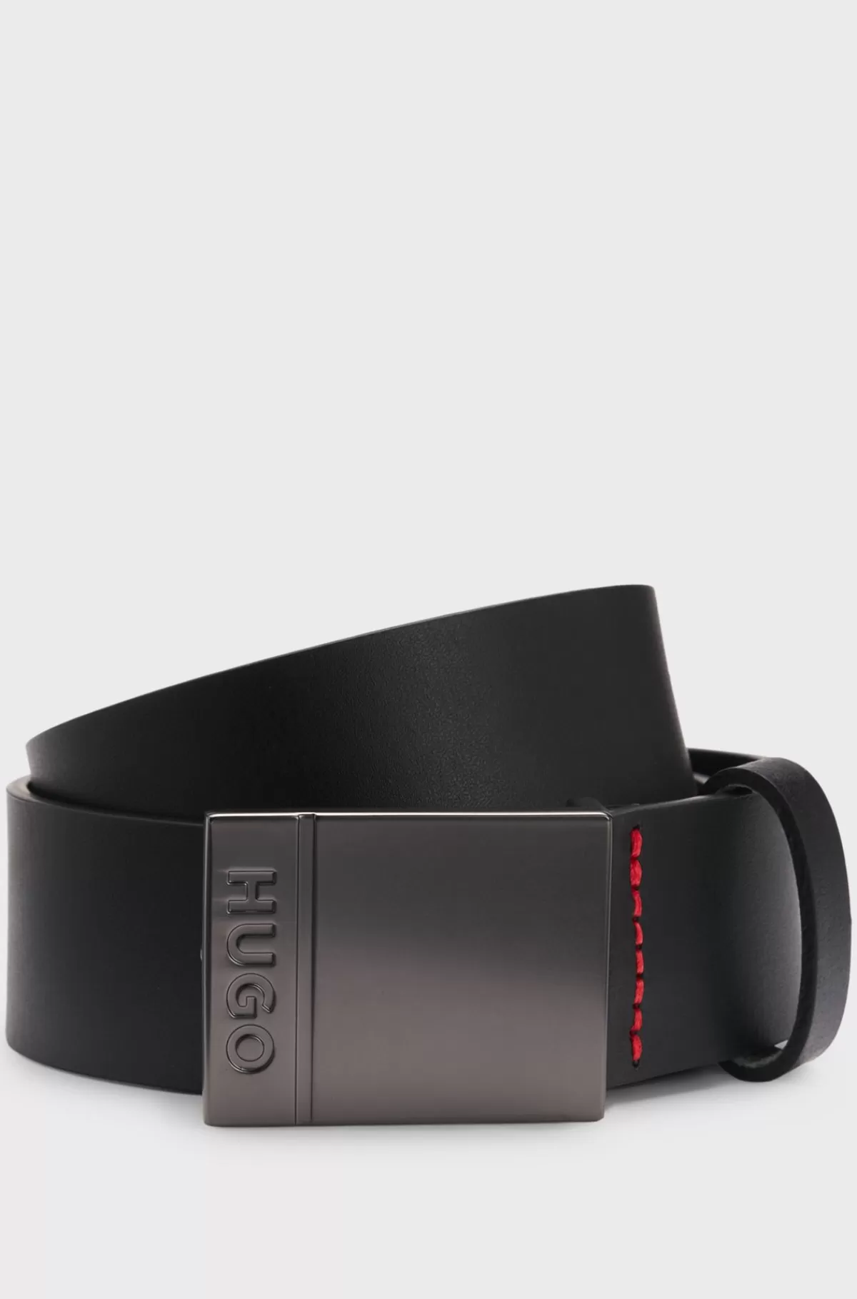 HUGO BOSS Italiensk Læderbælte Med Indgraveret Logo I Pladespændet Sort Store