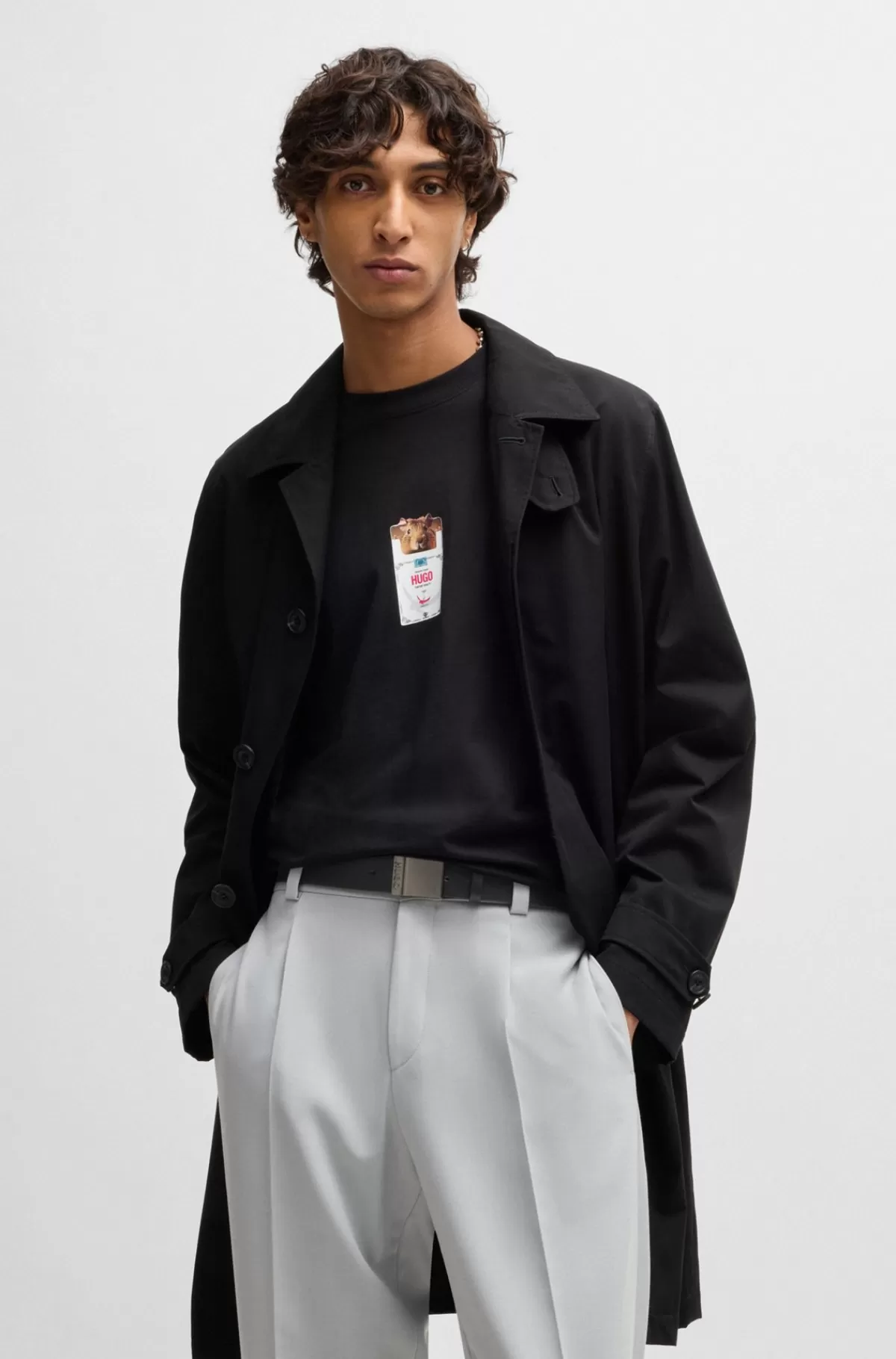 HUGO BOSS Italiensk Læderbælte Med Indgraveret Logo I Pladespændet Sort Store
