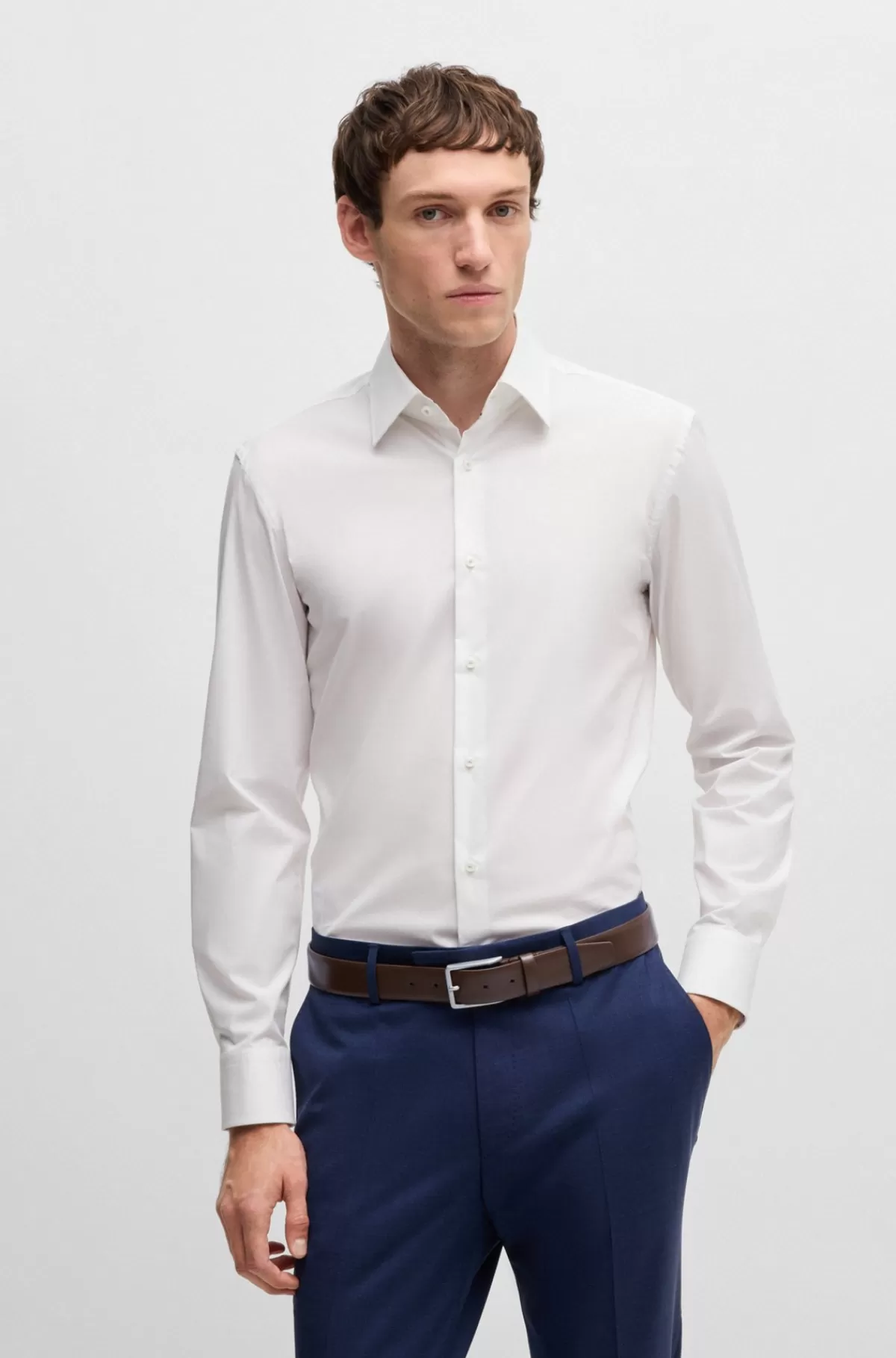 HUGO BOSS Italiensk Læderbælte Med Indgraveret Logo På Spændet Brun Best Sale
