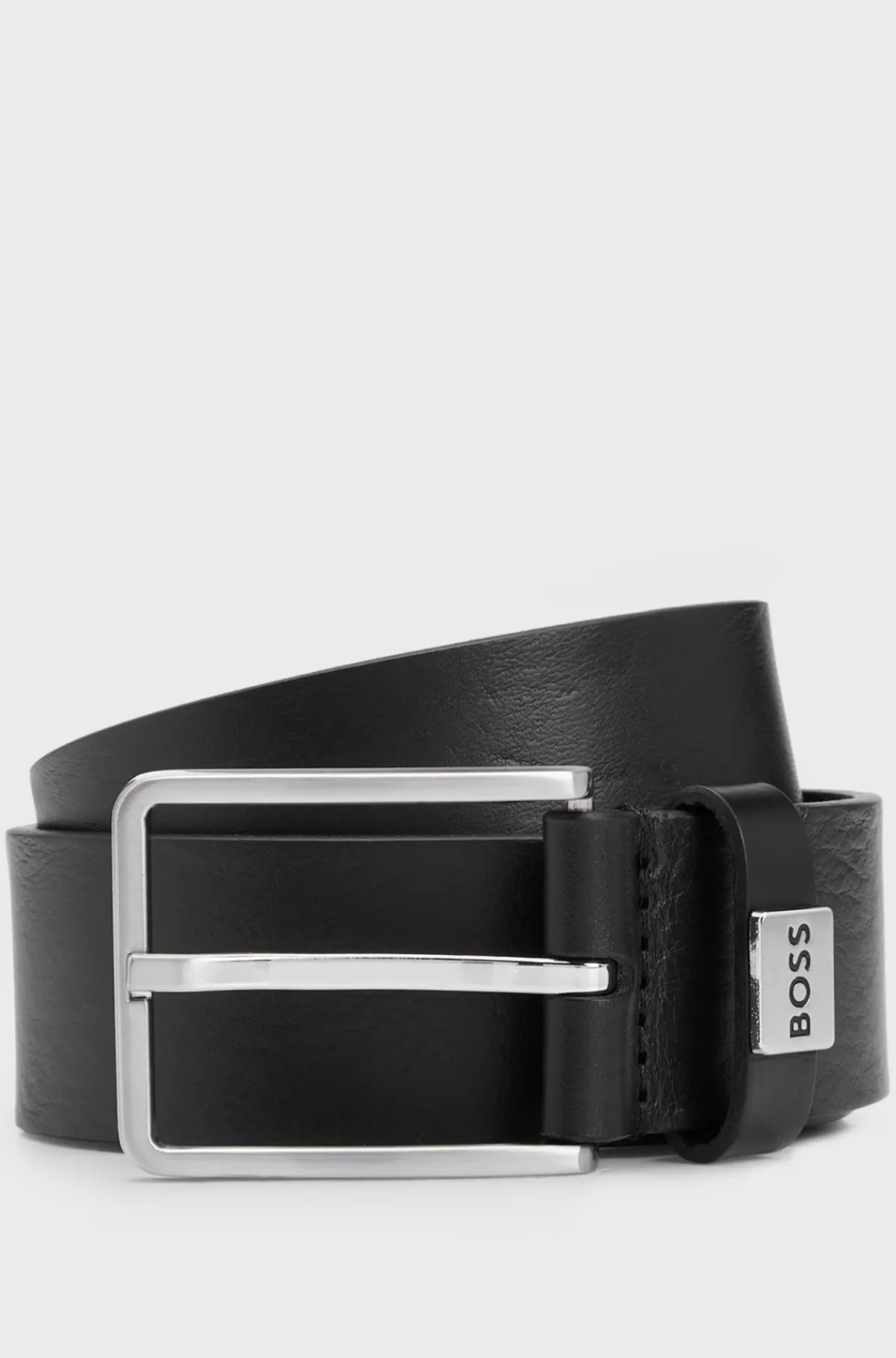 HUGO BOSS Italiensk Læderbælte Med Logo På Bæltestroppen Sort Store