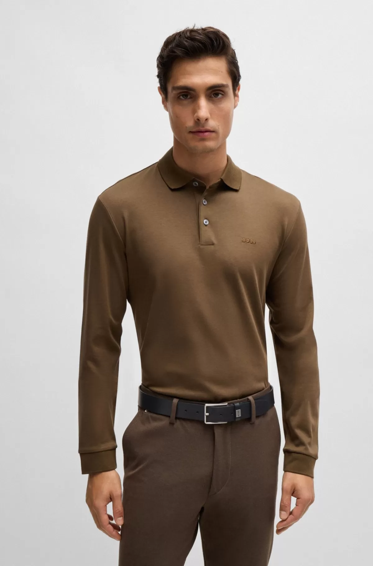 HUGO BOSS Italiensk Læderbælte Med Logo På Bæltestroppen Sort Store