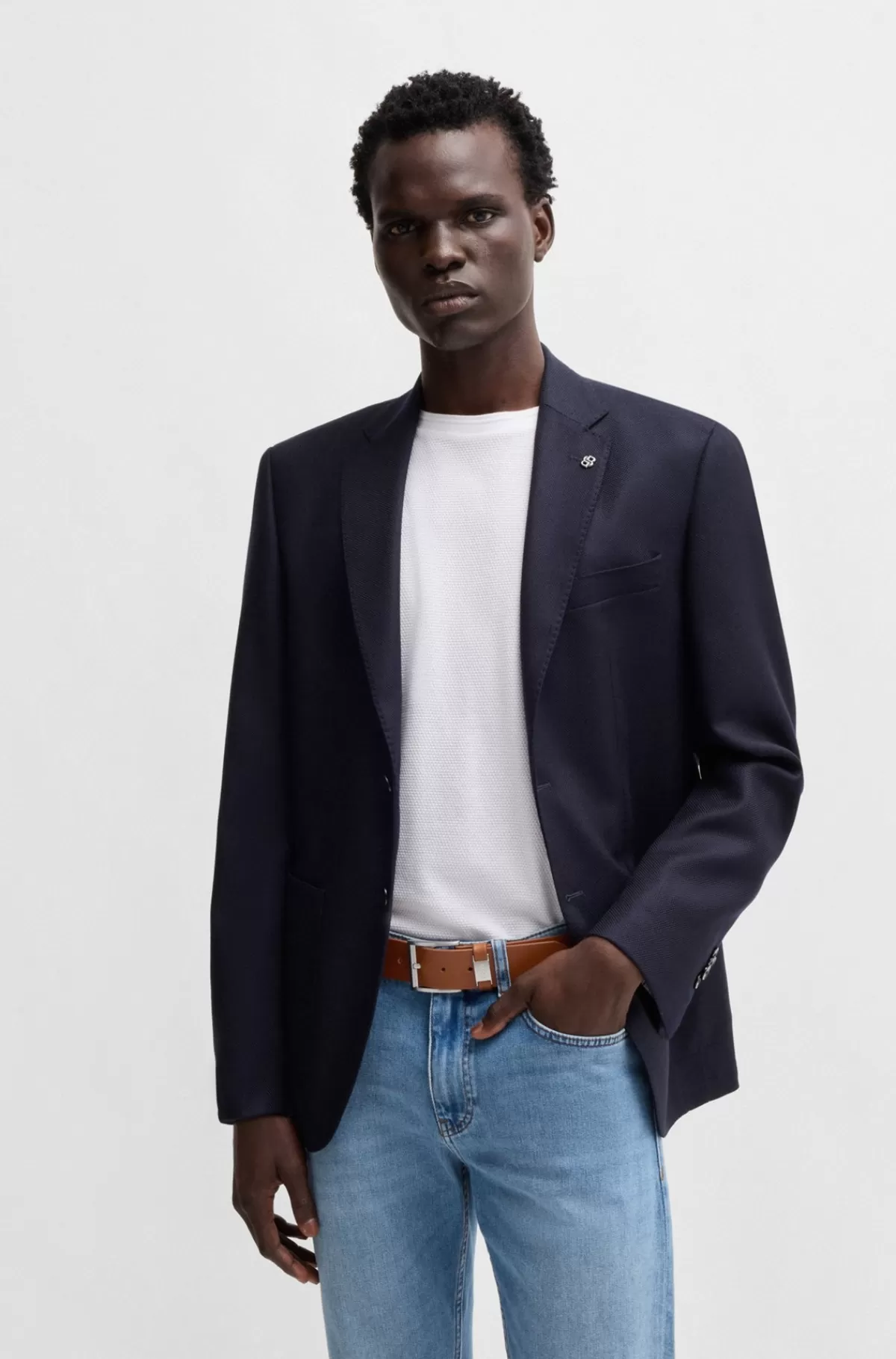 HUGO BOSS Italiensk Læderbælte Med Logo På Bæltestroppen Og Børstet Metal Brun Discount