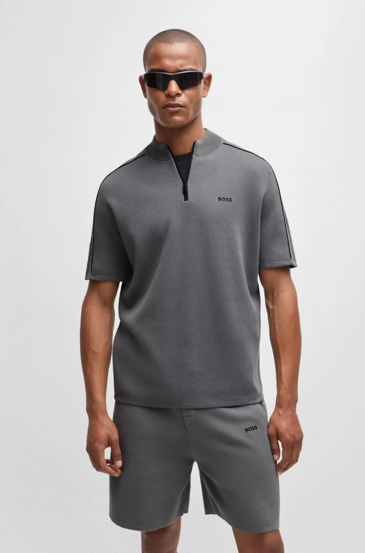 HUGO BOSS Jacquardsweater I Bomuldsblanding Med Tone-i-tonegrafik Med Logo Og Stribe Grå Flash Sale