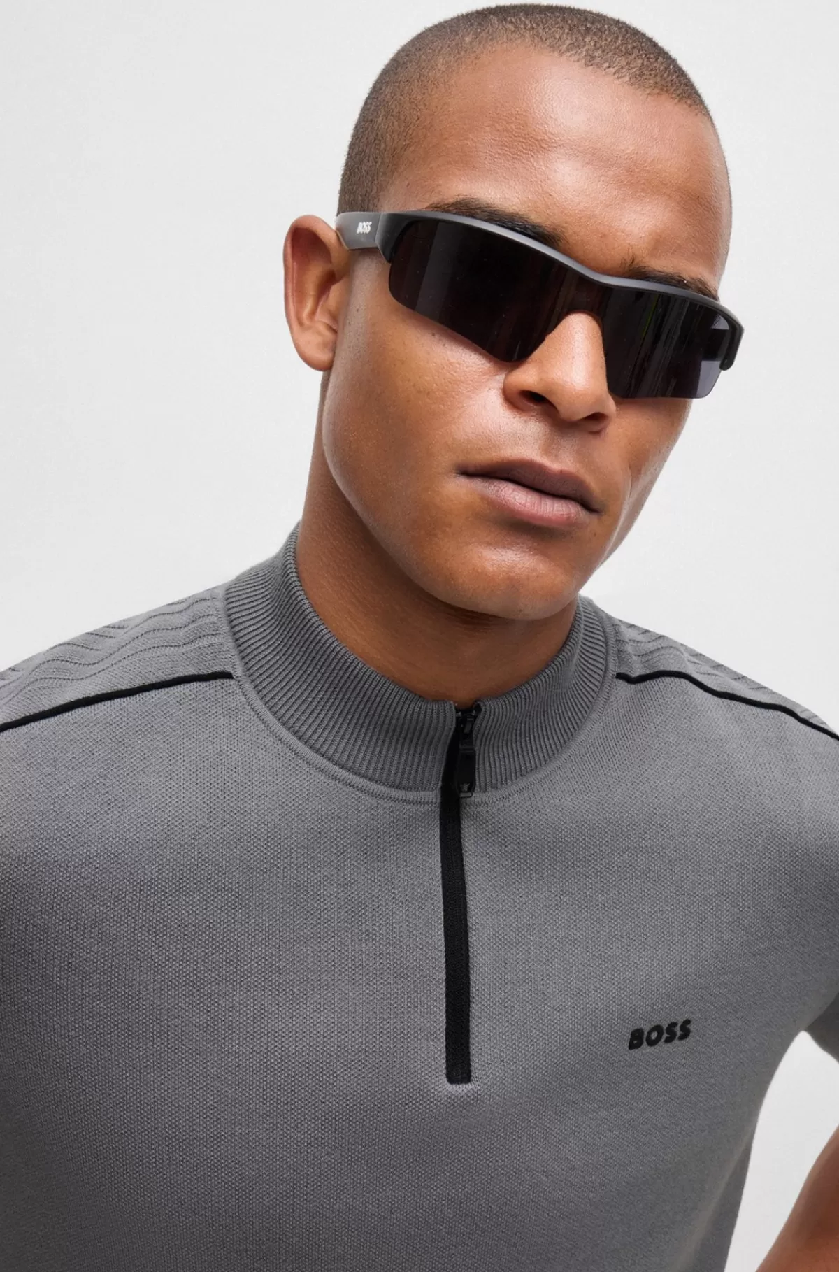 HUGO BOSS Jacquardsweater I Bomuldsblanding Med Tone-i-tonegrafik Med Logo Og Stribe Grå Flash Sale