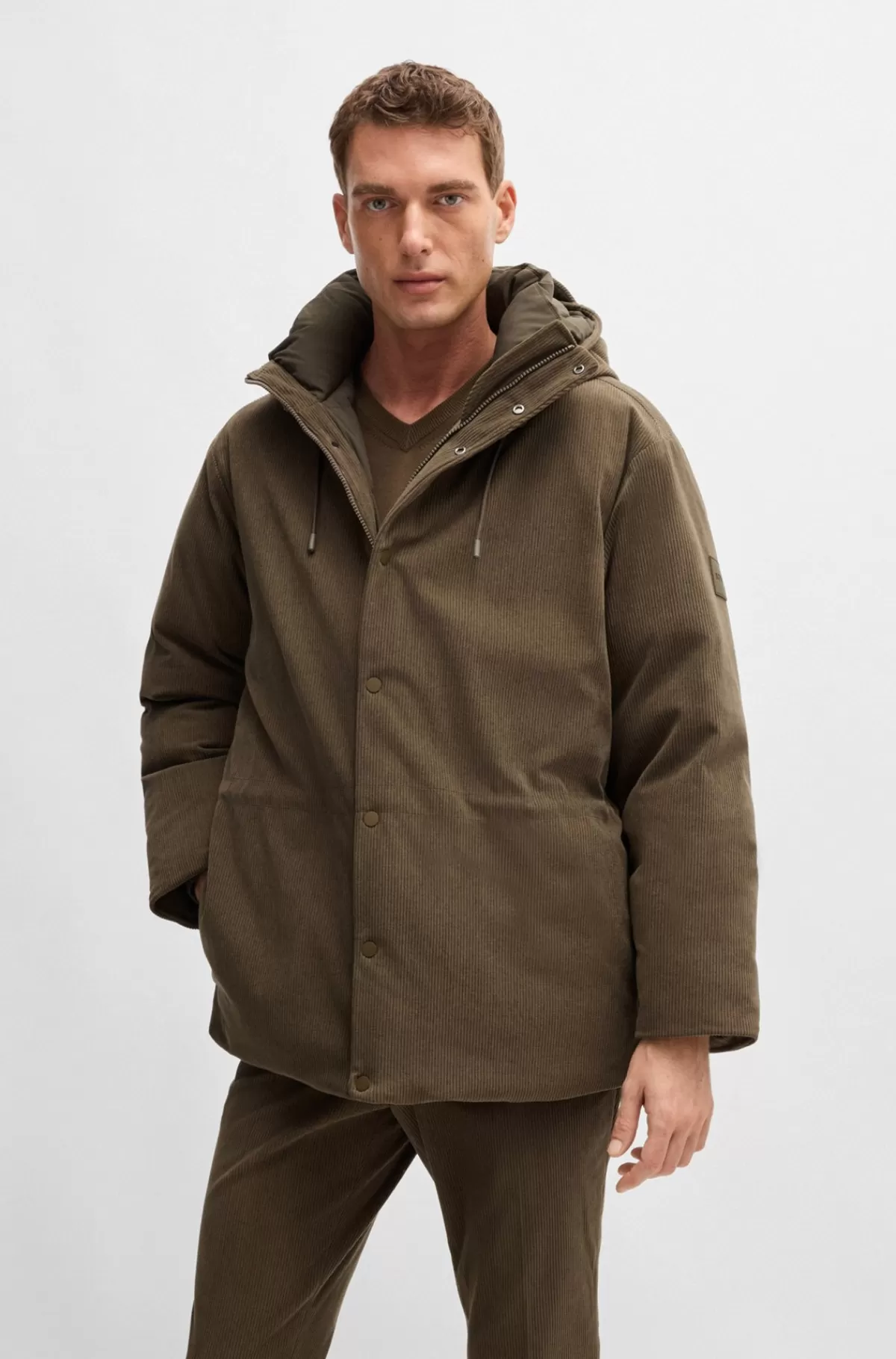 HUGO BOSS Jakke Af Fløjl Med Dunfyld Fra BOSS SELECTED BY BECKHAM Brun Best Sale
