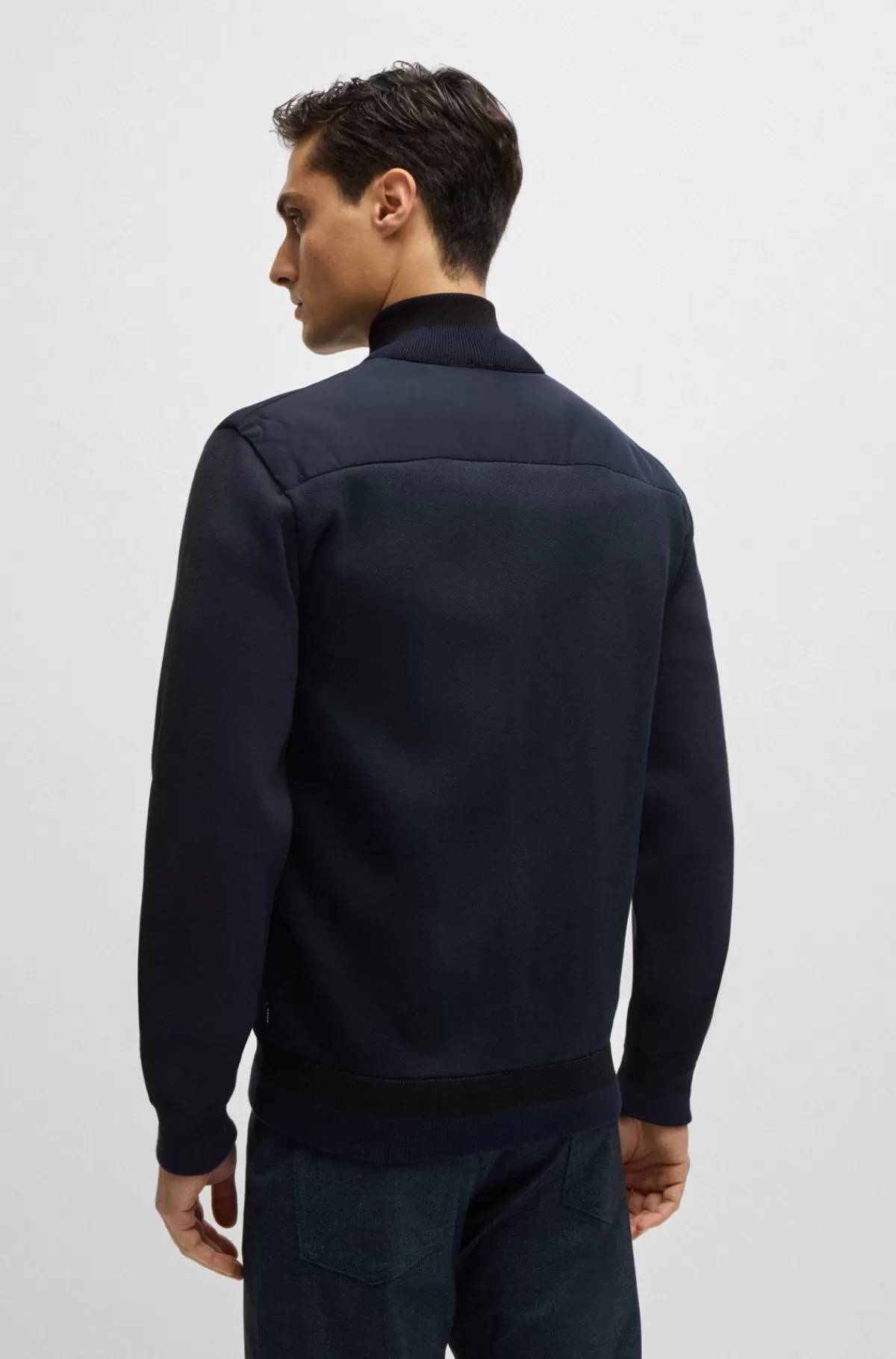HUGO BOSS Jakke I Blandede Materialer Med Lynlås Og Badge Med Dobbeltmonogram Mørkeblå Cheap