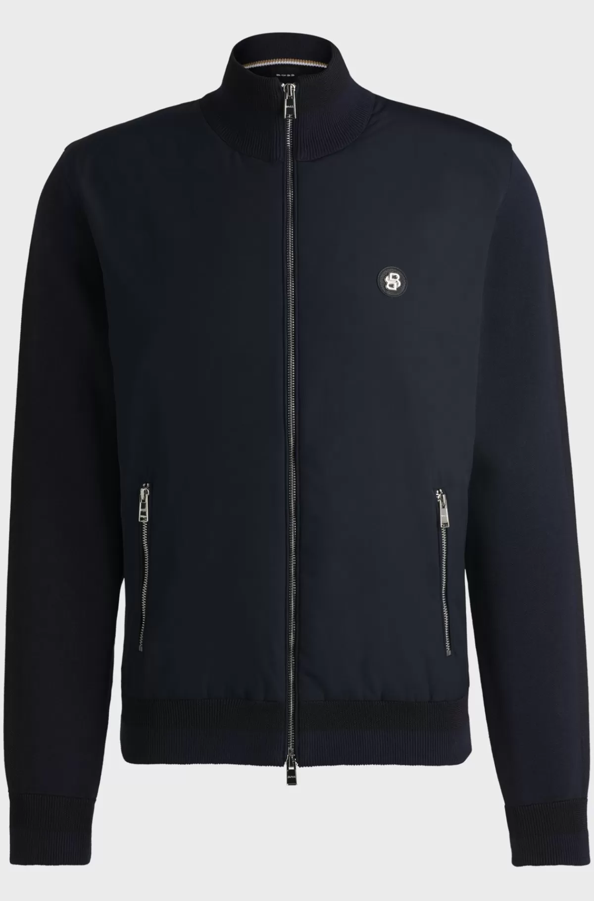 HUGO BOSS Jakke I Blandede Materialer Med Lynlås Og Badge Med Dobbeltmonogram Mørkeblå Cheap