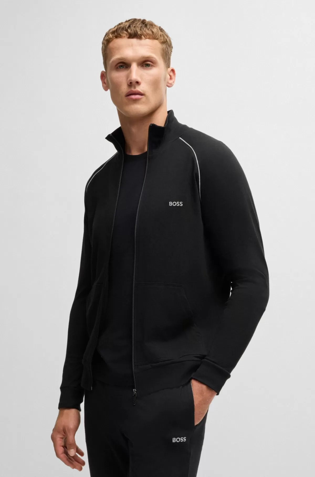 HUGO BOSS Jakke I Bomuld Med Stræk Og Broderet Logo Sort Clearance