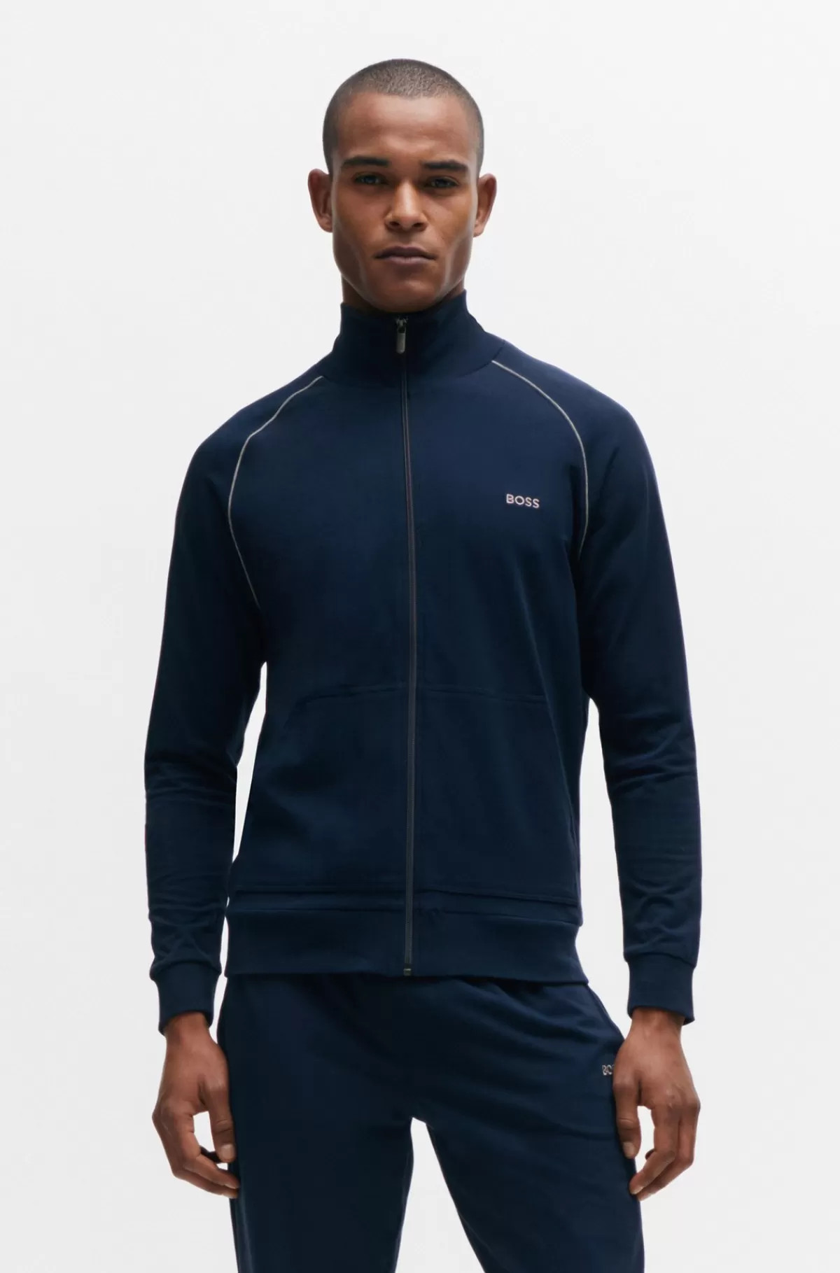 HUGO BOSS Jakke I Bomuld Med Stræk Og Broderet Logo Mørkeblå Hot