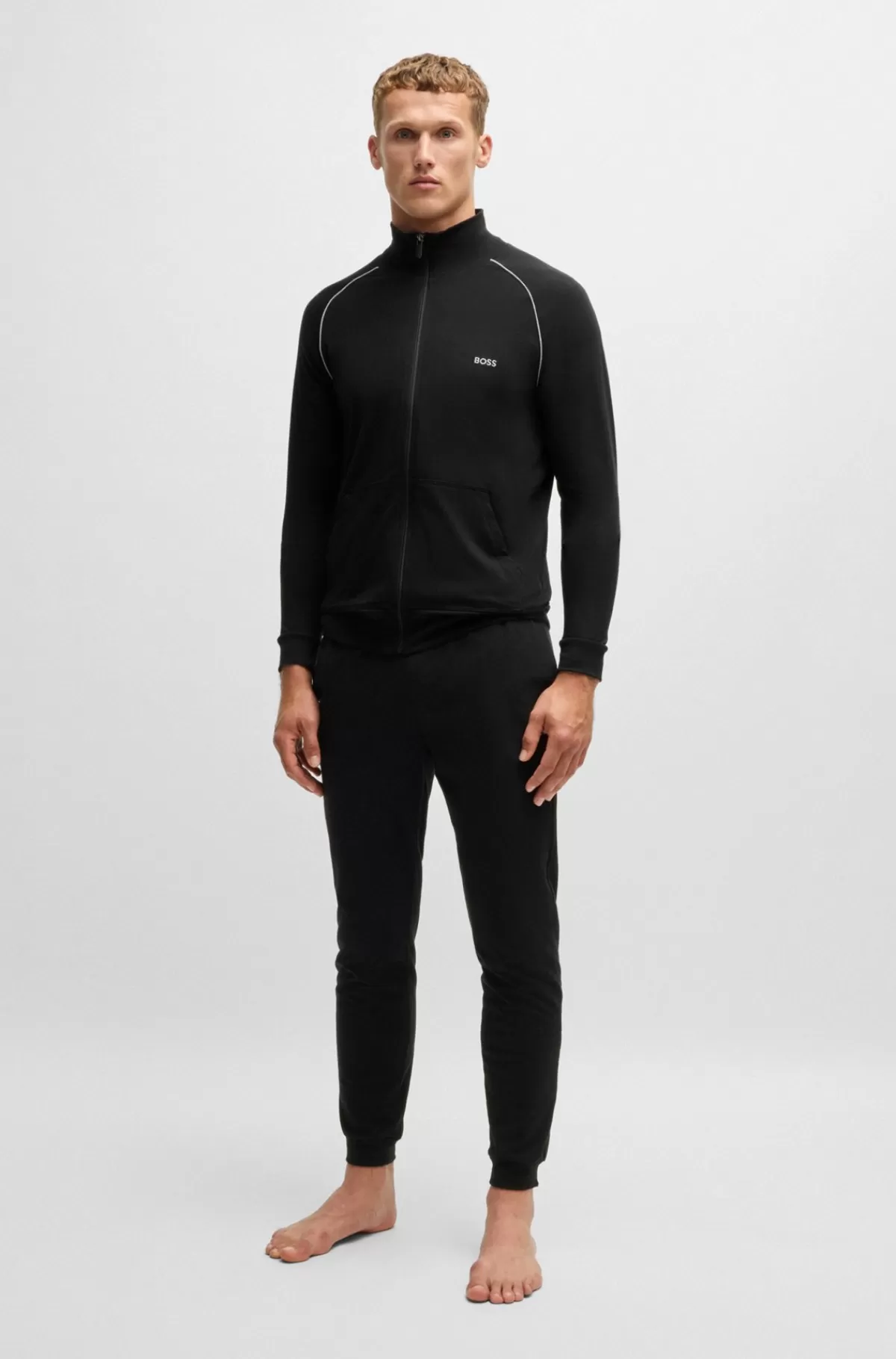 HUGO BOSS Jakke I Bomuld Med Stræk Og Broderet Logo Sort Clearance