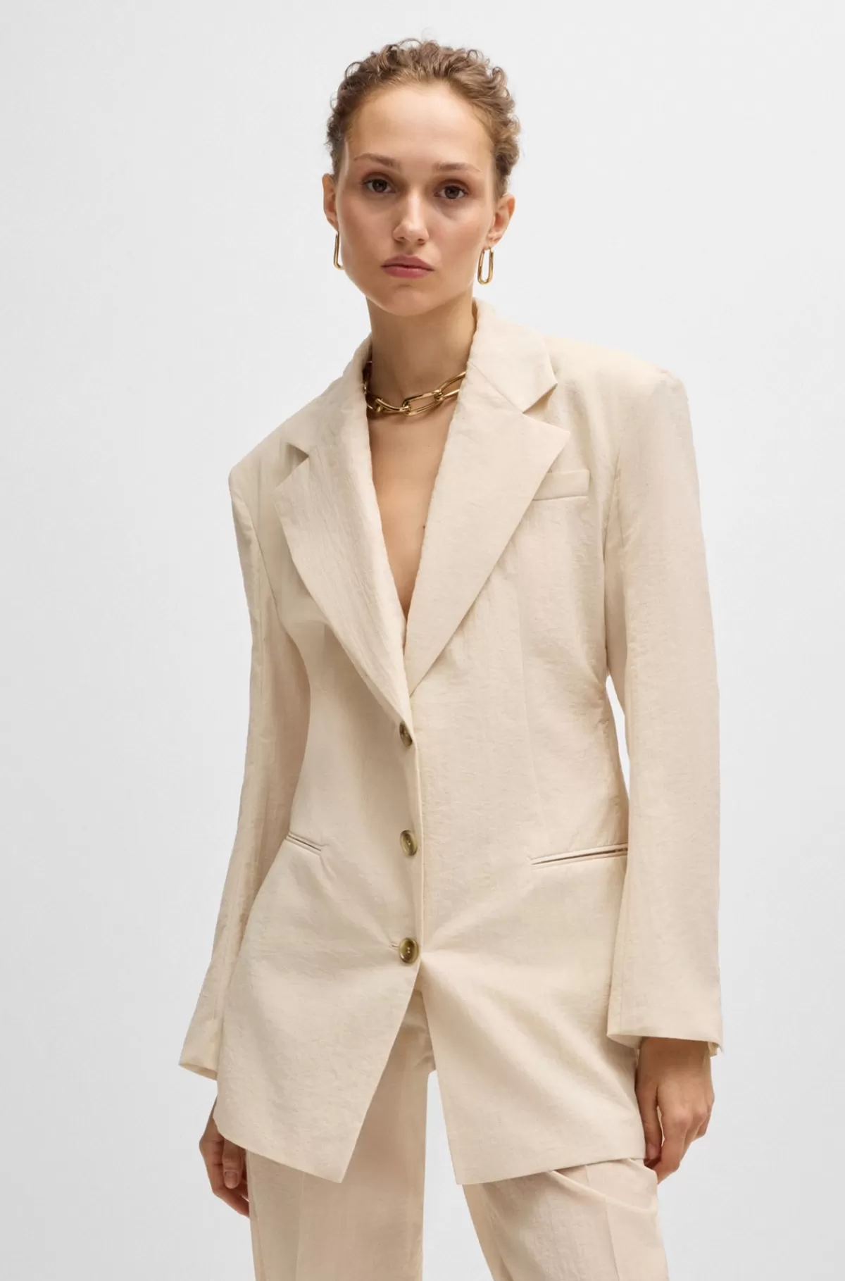 HUGO BOSS Jakke I Bomuldsblanding Med åben Ryg Og Silkefor Lys beige Cheap