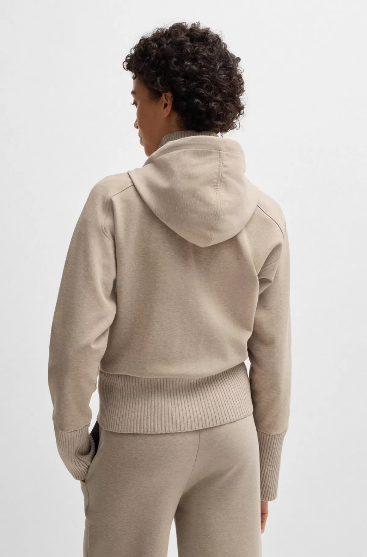 HUGO BOSS Jakke I Bomuldsjersey Med Hætte Og Dobbelt B-monogram Beige Best