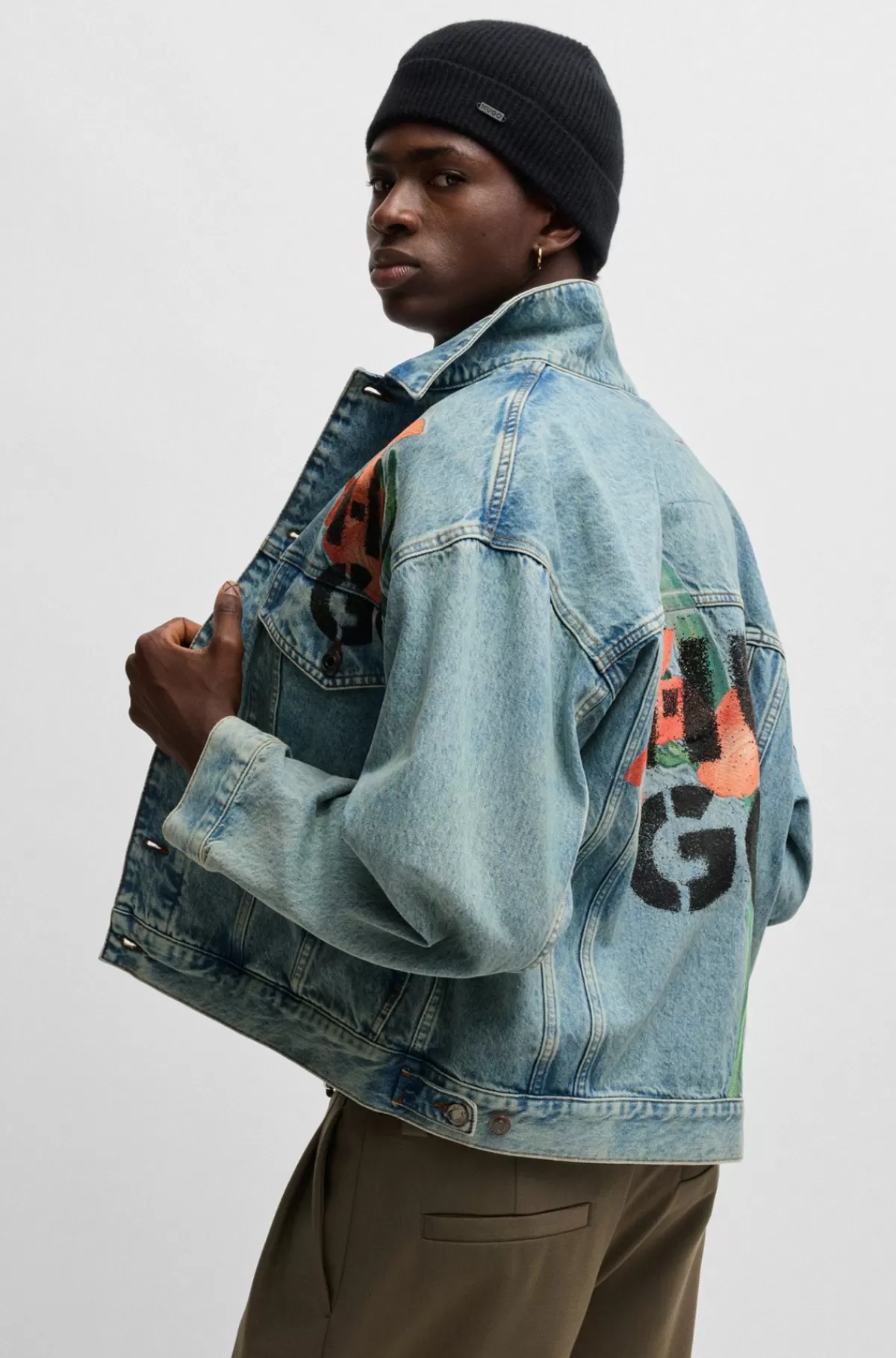 HUGO BOSS Jakke I Denim Uden Stræk Med Regular Fit Og Logoprint Lyseblå Cheap