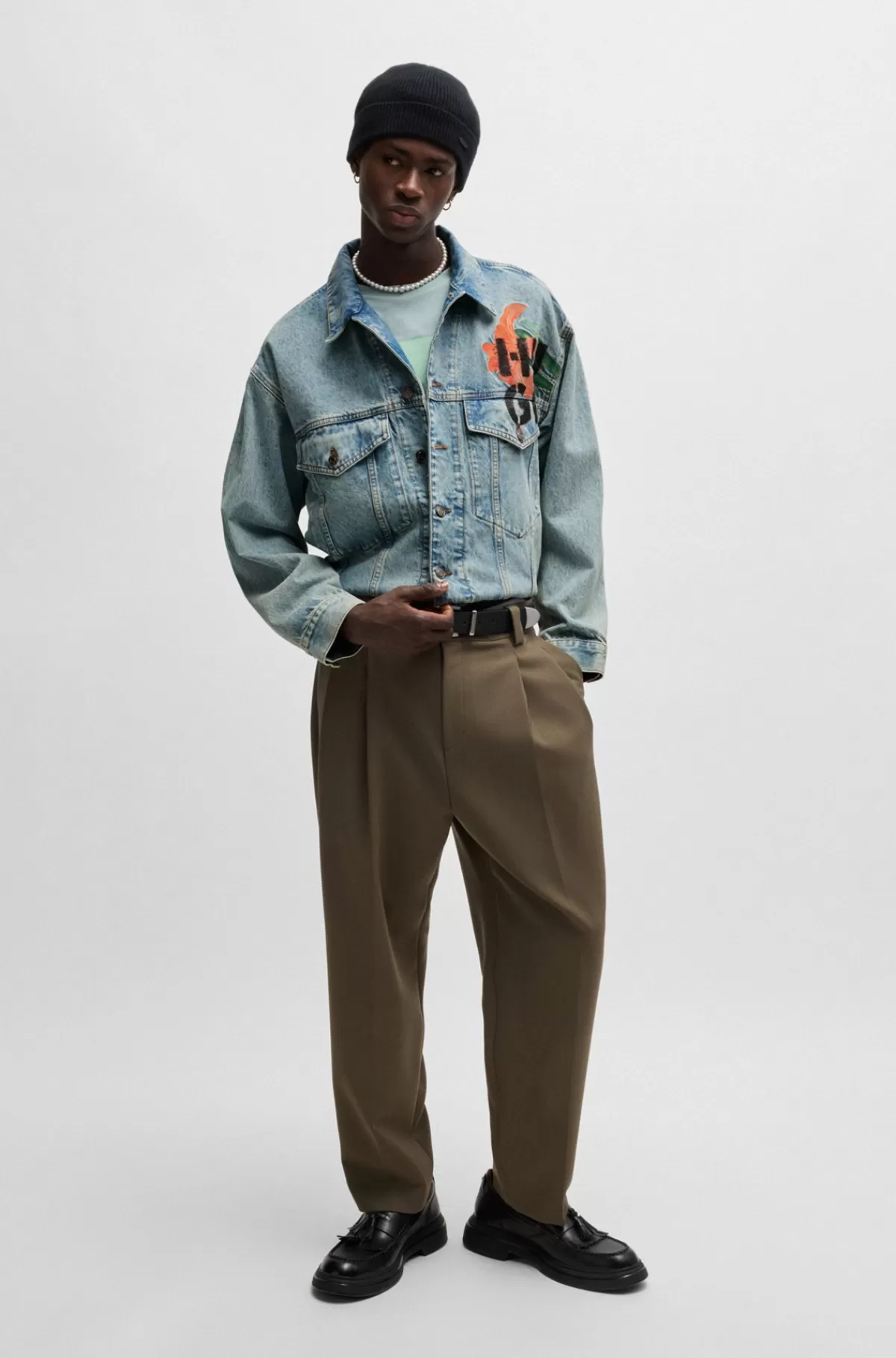 HUGO BOSS Jakke I Denim Uden Stræk Med Regular Fit Og Logoprint Lyseblå Cheap